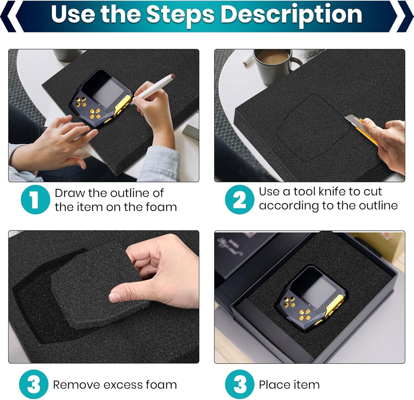 4 Pcs 16 x 12 x 1 Inches Packing Foam - Polyurethane Foam Sheet Foam Inserts for Cases Black Craft Foam for Packing Padding 1 Inch Thick for Camera Toolbox Storage