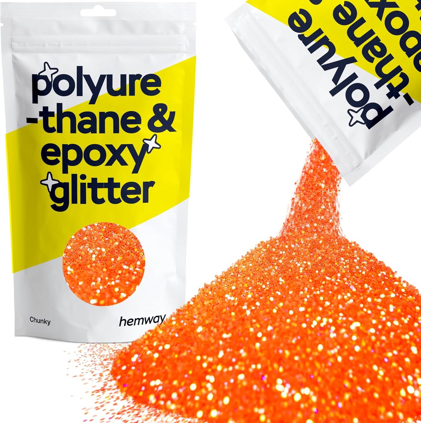 Hemway Polyurethane & Epoxy Resin Glitter 100g / 3.5oz Metallic Crystal Flake Additive for Flooring Jewelry Tumblers Glass Pigment - Chunky (1/40" 0.025" 0.6mm) - Fluorescent Peach