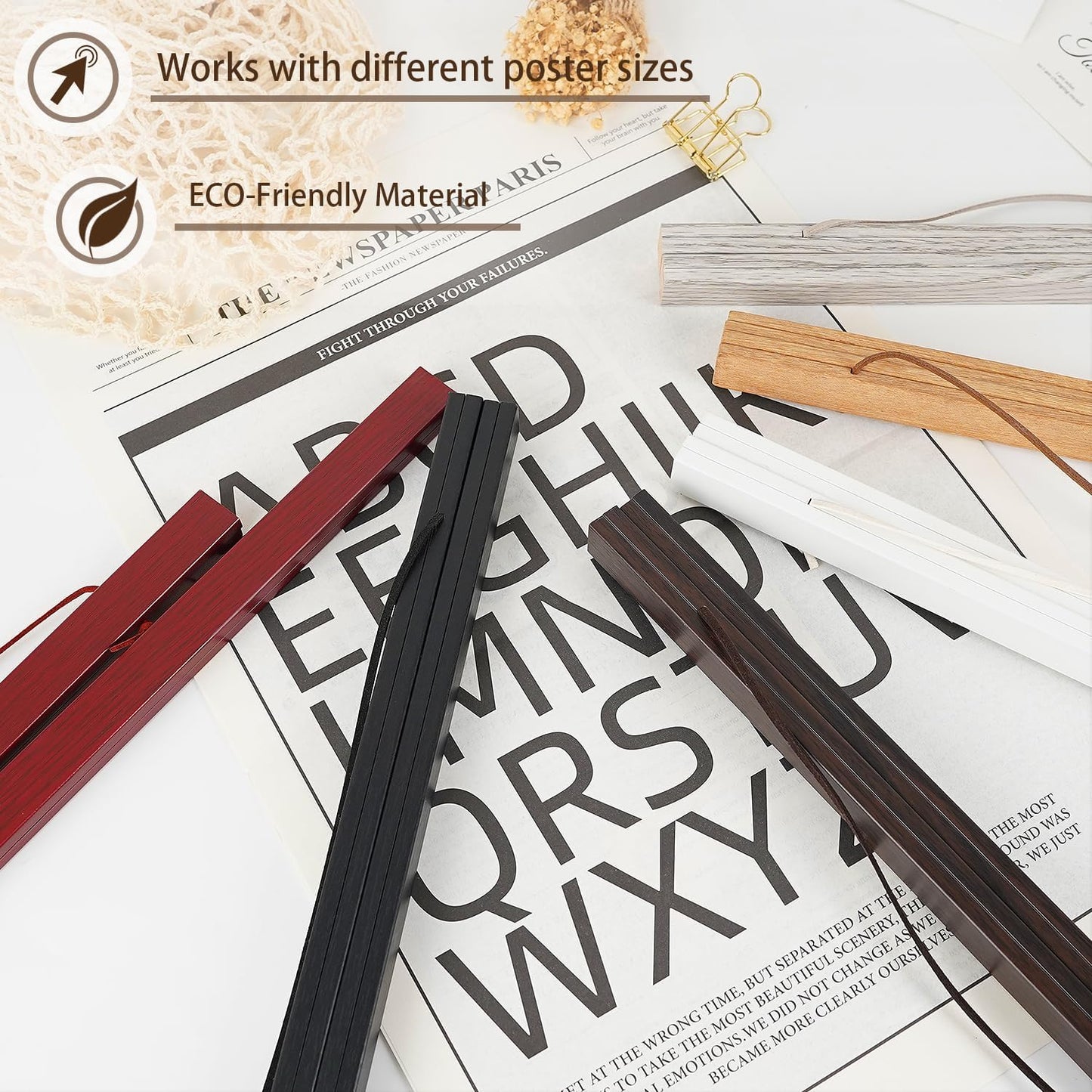 Artmag Magnetic Poster Hanger Frame, 16x24 16x22 16x20 Light Wood Wooden Magnet Canvas Artwork Print Poster Hangers Frames Hanging Kit (White, 16")