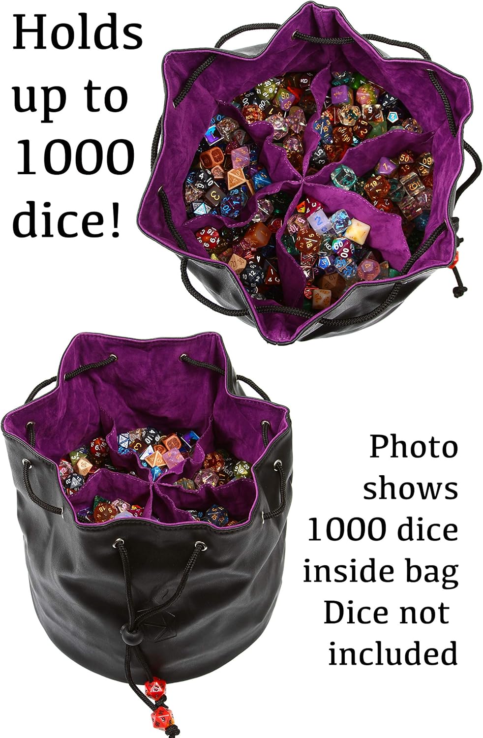 Forged Dice Co. Pouch of The Endless Hoard Dice Bag - Holds Over 1,000 Polyhedral Dice - Dice Storage Bag with 7 Pockets - Perfect for Bulk Dice - Brown/Red
