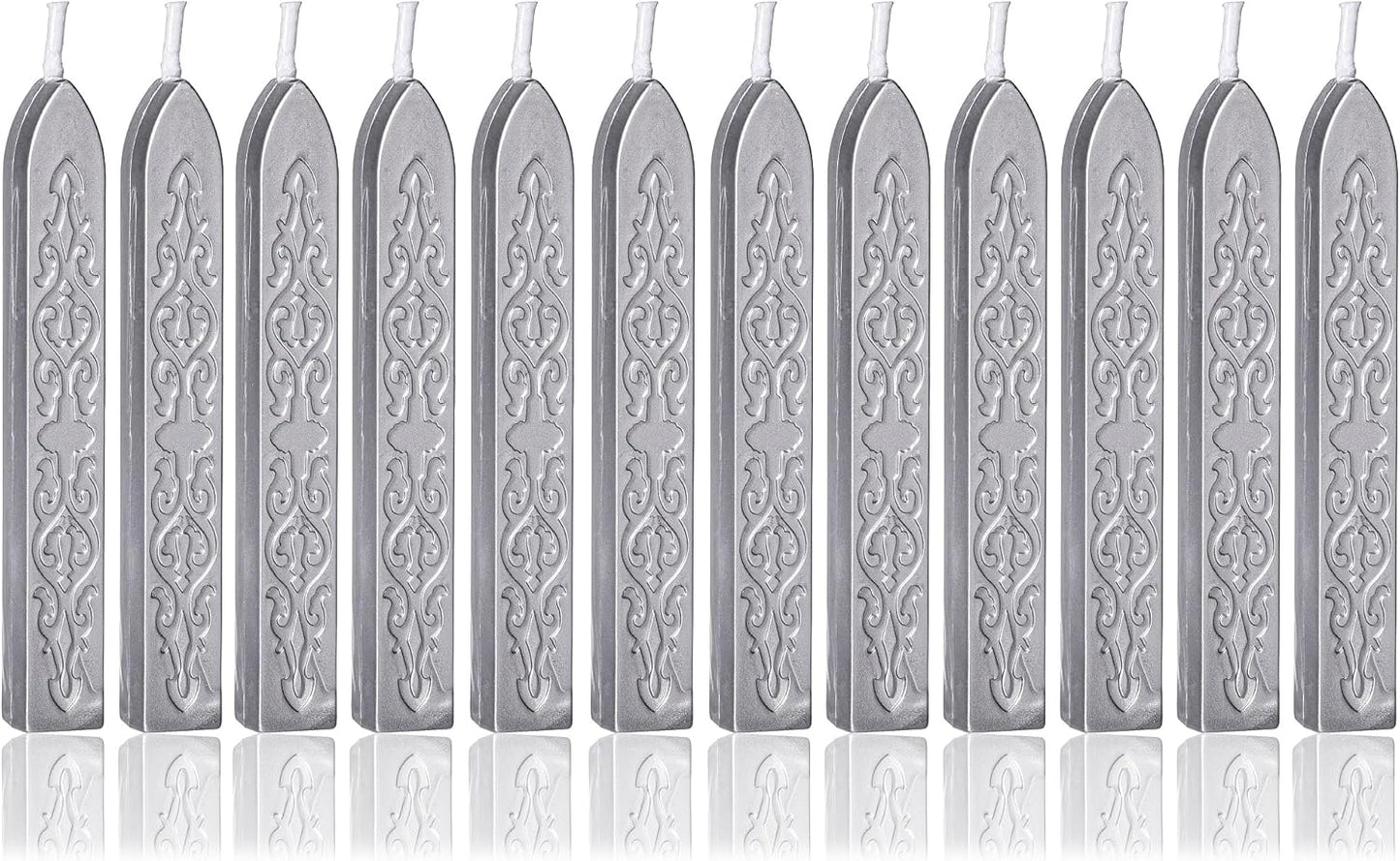 Yoption 12Pcs Sealing Wax Sticks with Wicks, Silver Totem Fire Manuscript Seal Wax Sticks for Wax Seal Stamp (Silver)