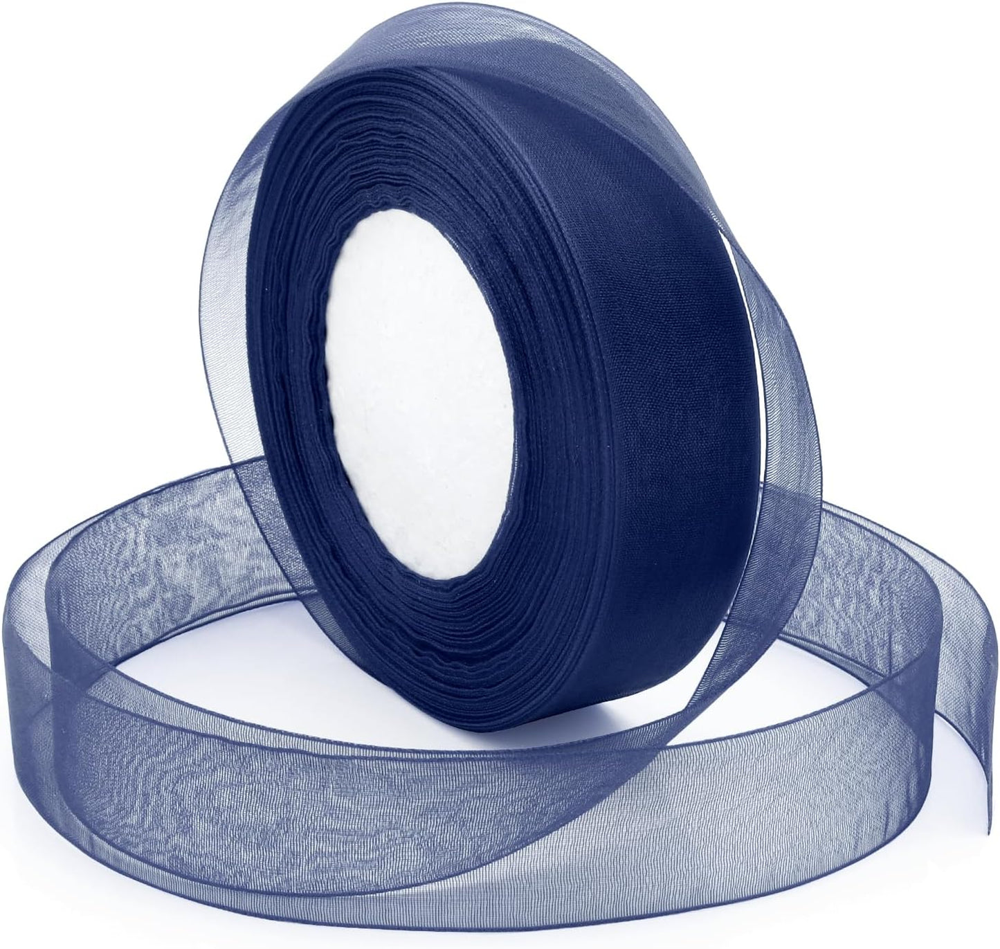Bule Ribbon for Gift Wrapping, 1 inch 50Yard Sheer Organza Tulle Ribbon for Flower Bouquet, Navy Blue Gifts Wrap Chiffon Ribbons for Fathers Day, Wedding, Crafts, Birthday Party Decorations