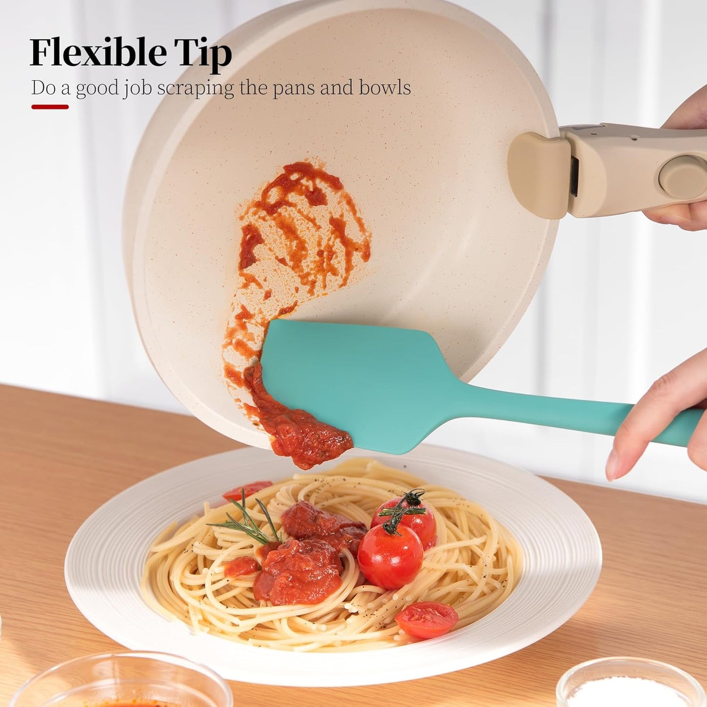 Silicone Flat Spoon Spatula Set, Luxiwise 600ºF Heat Resistant Kitchen Baking Scraper Cooking Spoonula Non-Stick BPA-Free Dishwasher Safe for Seamless Mixing Folding Scraping Serving (Aqua Sky & Red)