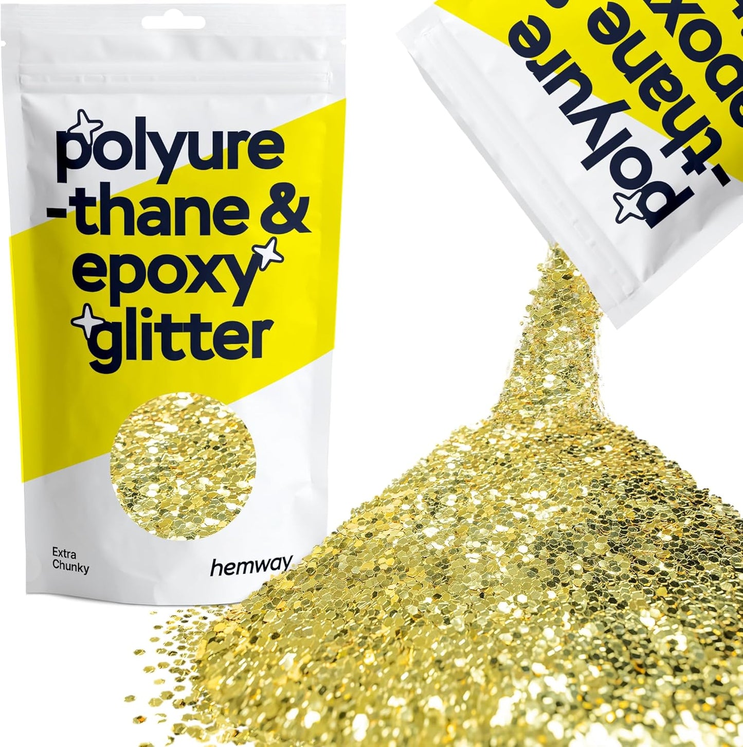 Hemway Polyurethane & Epoxy Resin Glitter 100g / 3.5oz Metallic Crystal Flake Additive for Flooring Jewelry Tumblers Glass Pigment - Extra Chunky (1/24" 0.040" 1mm) - Sand Gold
