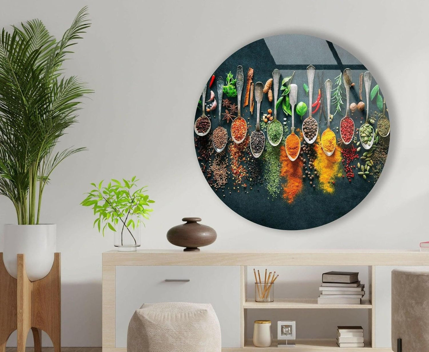 My Photostation.com 20''(50cm) Diameter Colorful Herbs Round Glass Wall Art Tempered Glass Printing Wall Decor Large Wall Art Wall Hangings