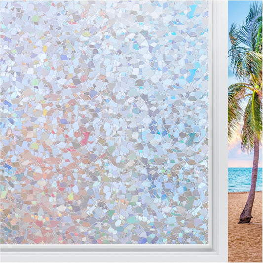 rabbitgoo Rainbow Window Privacy Film Decorative Stained Glass Diamond Pattern Window Sticker with Iridescent Tint Non-Adhesive Static Cling for Home Office Crystal Pattern, 35.4 x 118.1 inch