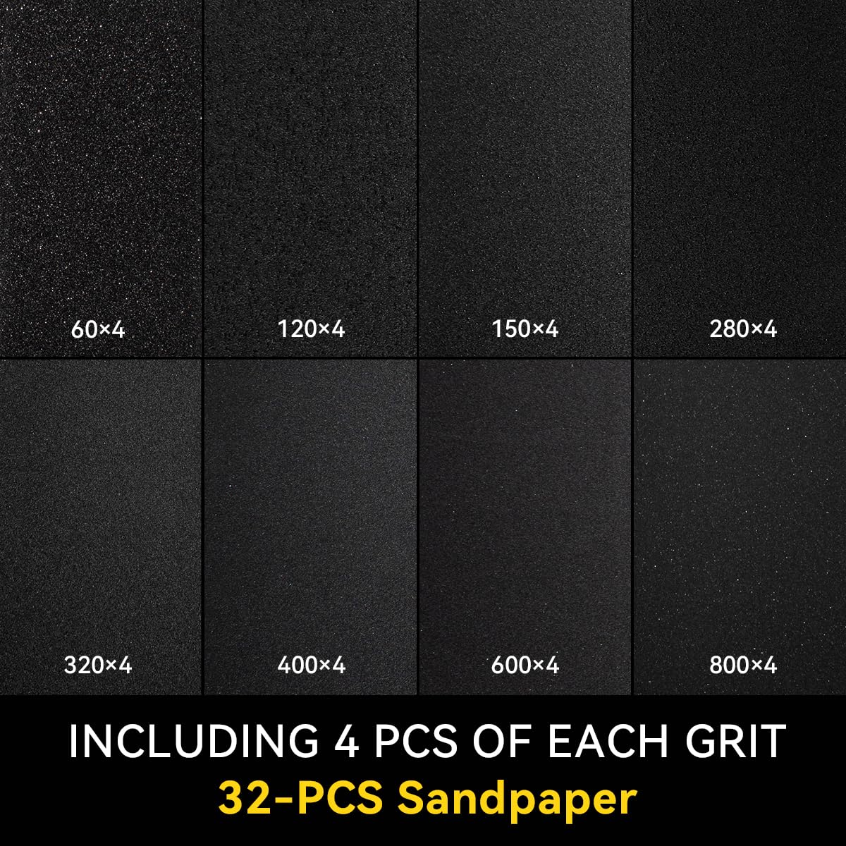 32 PCS Sandpaper 60/120/150/280/320/400/600/800 Grit Wet Dry Sandpaper Assortment 9x3.6 Inch Hand Sanding Sheets for Automotive Sanding,Furniture Finishing,Wood Turing Finishing.