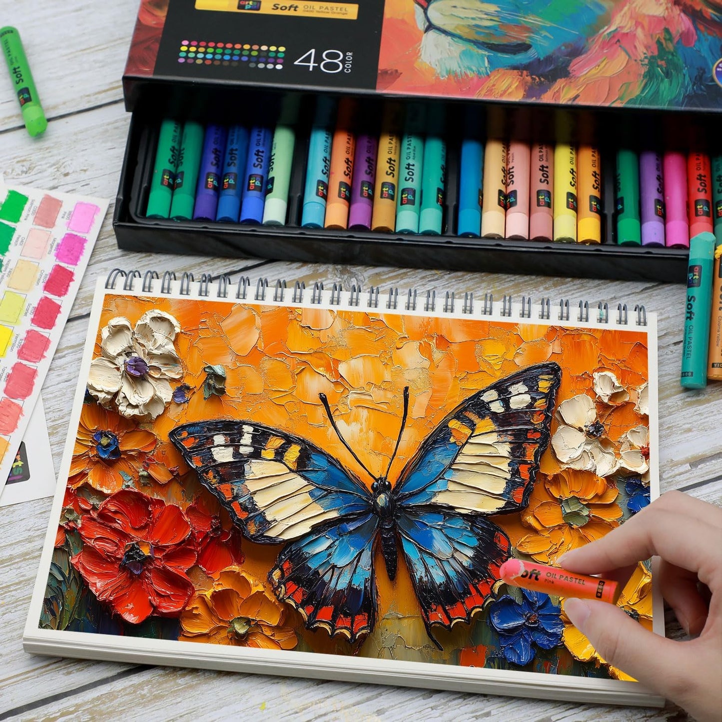 Soft Oil Pastels Set of 48 Vibrant Colors, Smooth and Soft Oil Pastel Crayons for Artists, Beginners, Teachers, Students, Great Blending and Layering for Art Supplies, Art Painting, Drawing
