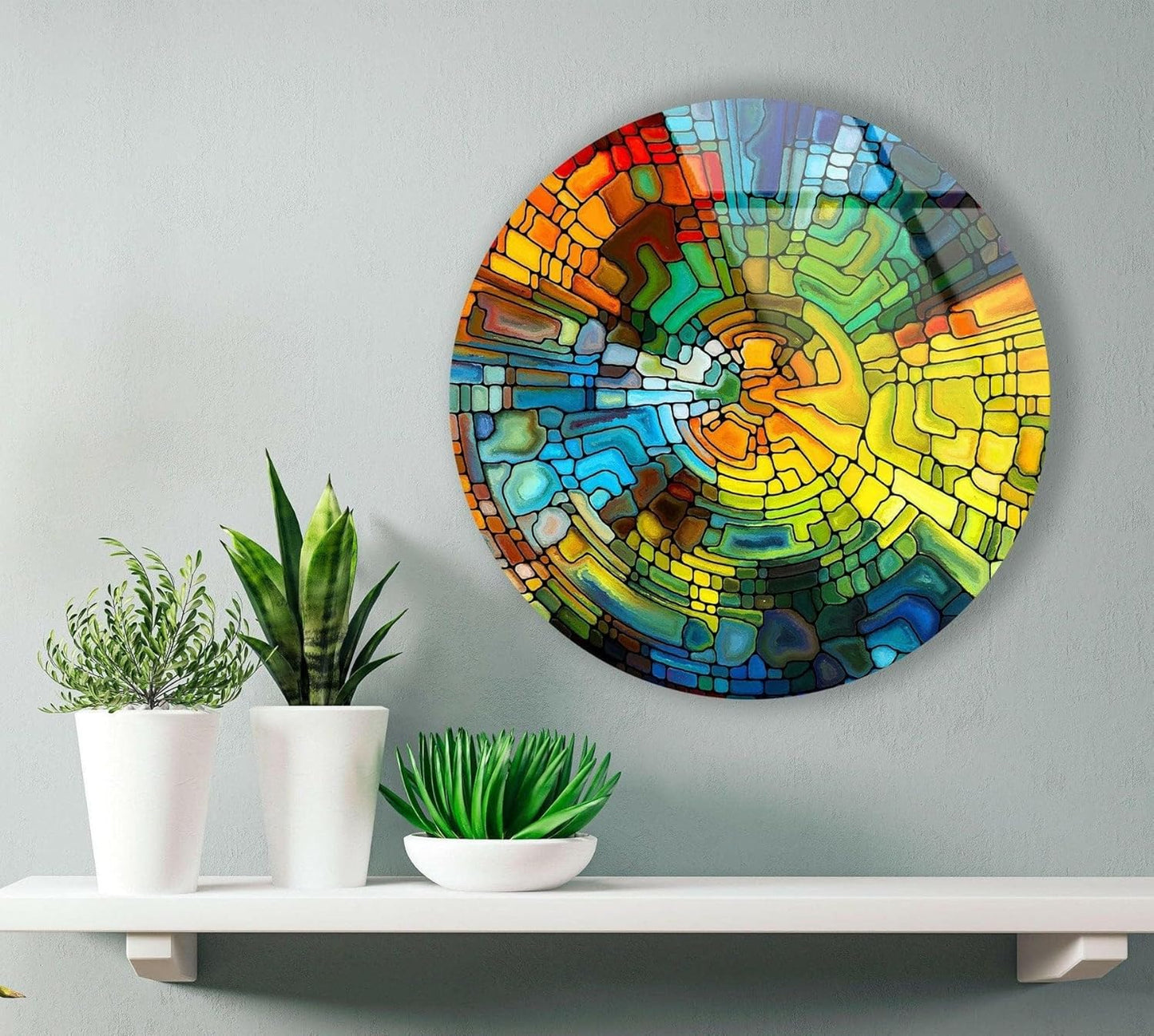 My Photostation.com 24''(60cm) Diameter Stained Yellow Round Glass Wall Art Tempered Glass Printing Wall Decor Large Wall Art Wall Hangings