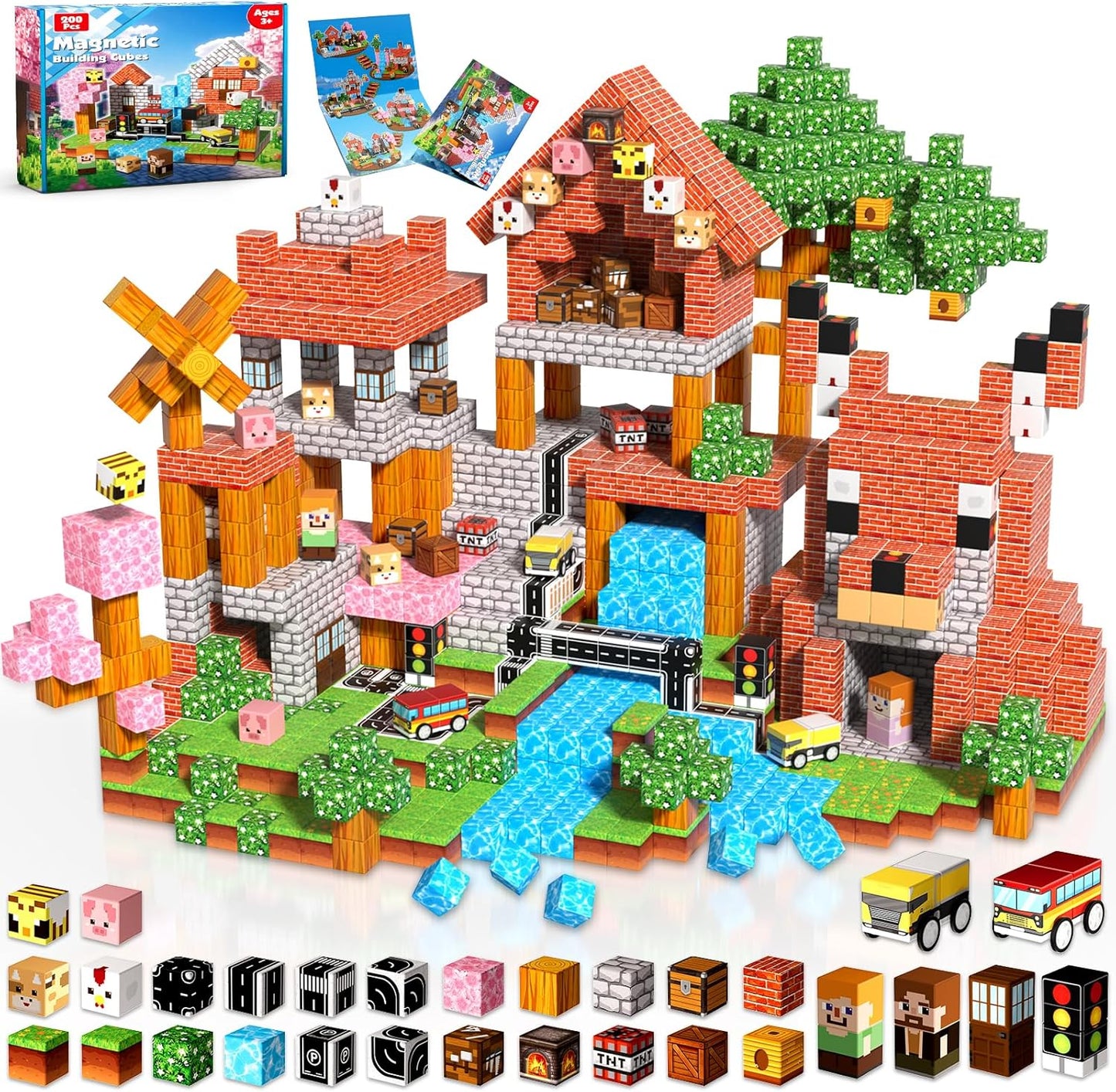 200 PCS Magnetic Blocks - Magnetic Building Blocks Cubes, Magnet Toys for Kids Age 3+, Toy Building Set for Kids, Magnets Stacking Construction Birthday Gifts for Boys Girls Age 4-8, 8-12
