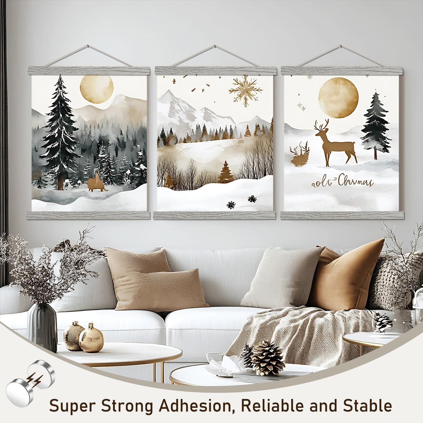 Artmag Magnetic Poster Hanger Frame, 18x24 18x12 18x28 Light Wood Wooden Magnet Canvas Artwork Print Poster Hangers Frames Hanging Kit (Grey, 18")
