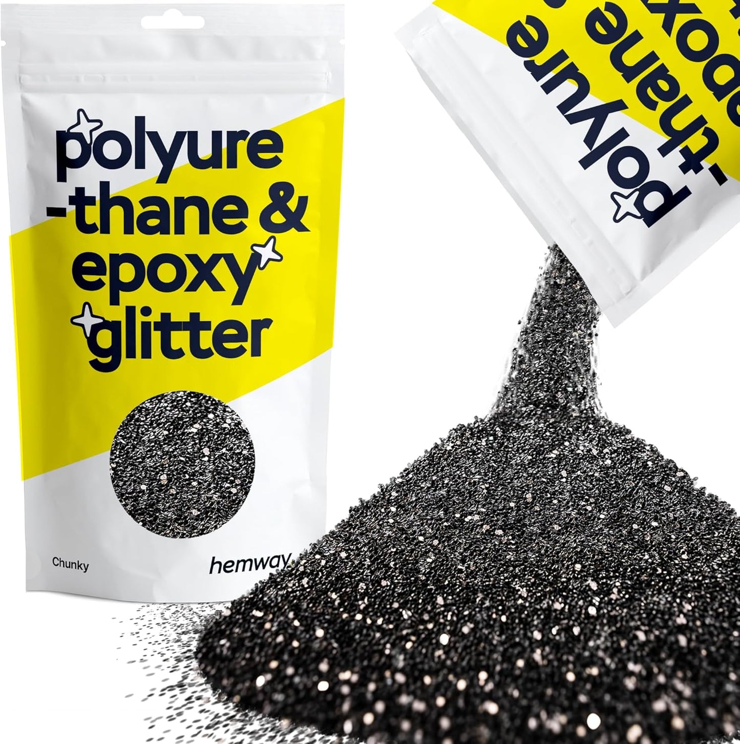 Hemway Polyurethane & Epoxy Resin Glitter 100g / 3.5oz Metallic Crystal Flake Additive for Flooring Jewelry Tumblers Glass Pigment - Chunky (1/40" 0.025" 0.6mm) - Black