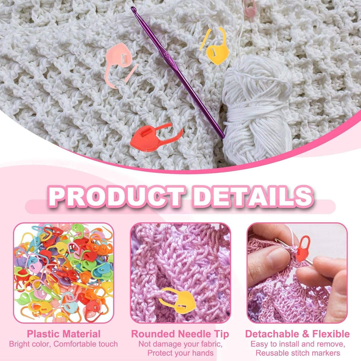 uxcell 400pcs Stitch Markers for Crocheting, Heart Shaped Crochet Marker Needle Clip Counter for Knitting Clothing Tag DIY Craft,Orange