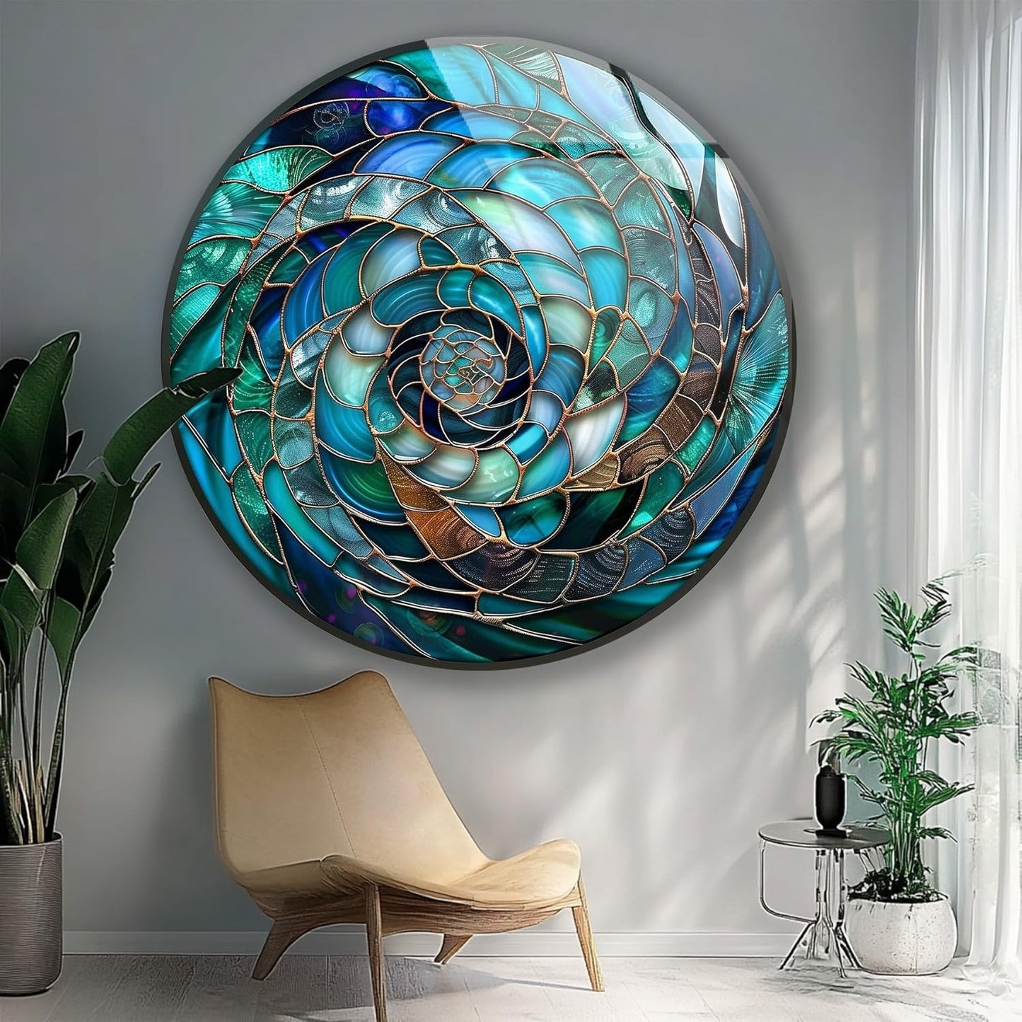 My Photostation.com 39,4''(100cm) Diameter Ocean Vortex Spiral Round Glass Wall Art Tempered Glass Printing Wall Decor Large Wall Art Wall Hangings