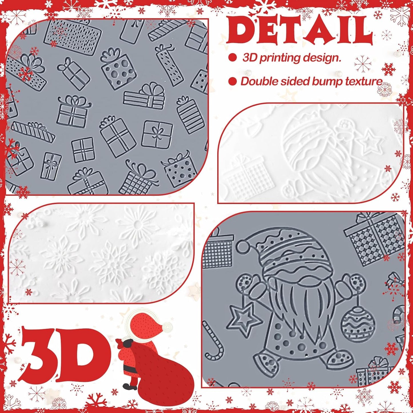 12 Pcs Christmas Polymer Clay Texture Sheets - Cute Texture Mat for Embossing, DIY Tools for Snowman Elf Clay Earring Jewelry Making