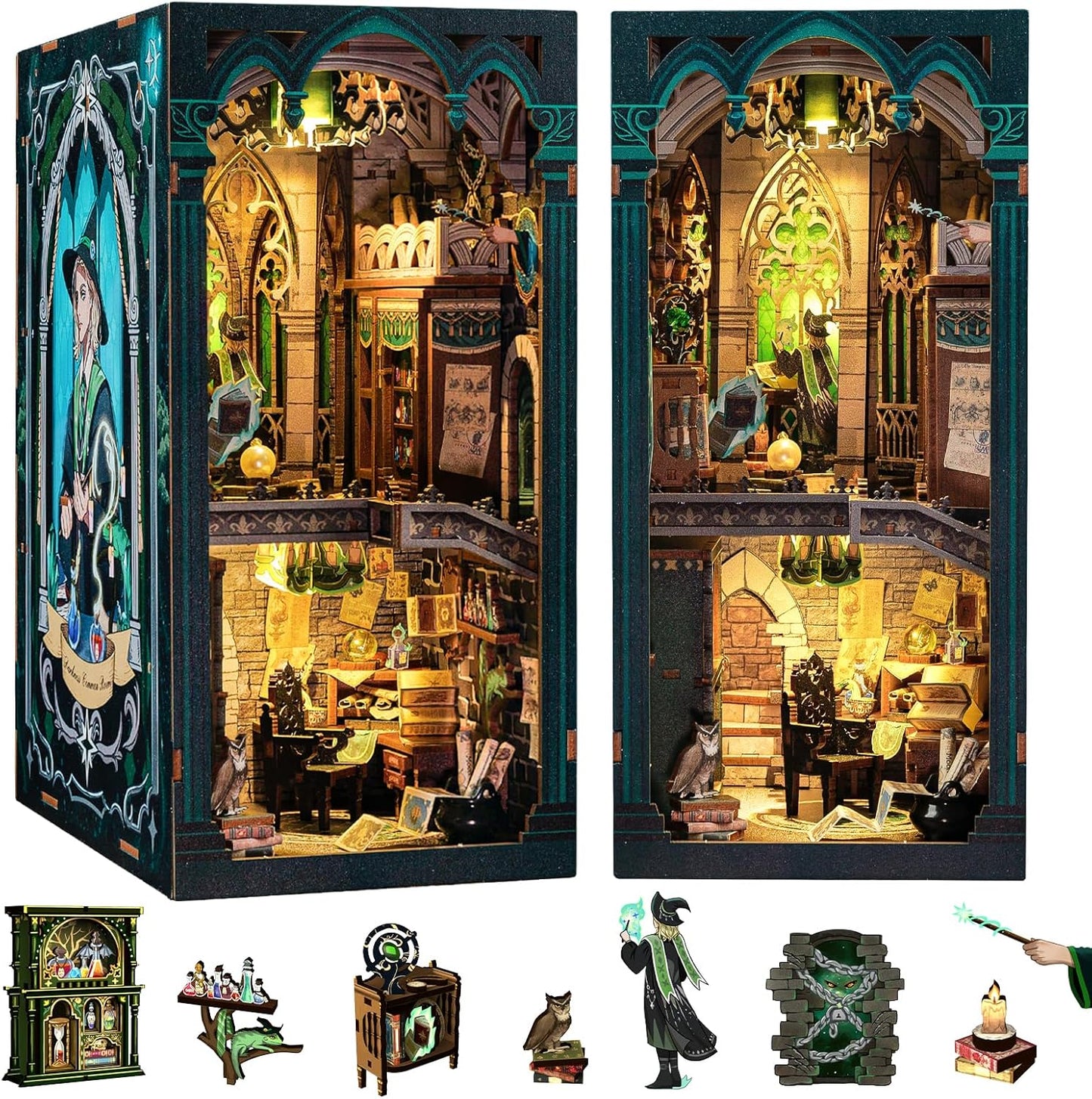 CUTEBEE Book Nook Kit, DIY Booknook Miniature House Tiny House 3D Wooden Puzzle Dollhouse Kit for Adults and Teens, Bookshelf Insert Decor, DIY Craft Gift Model Build