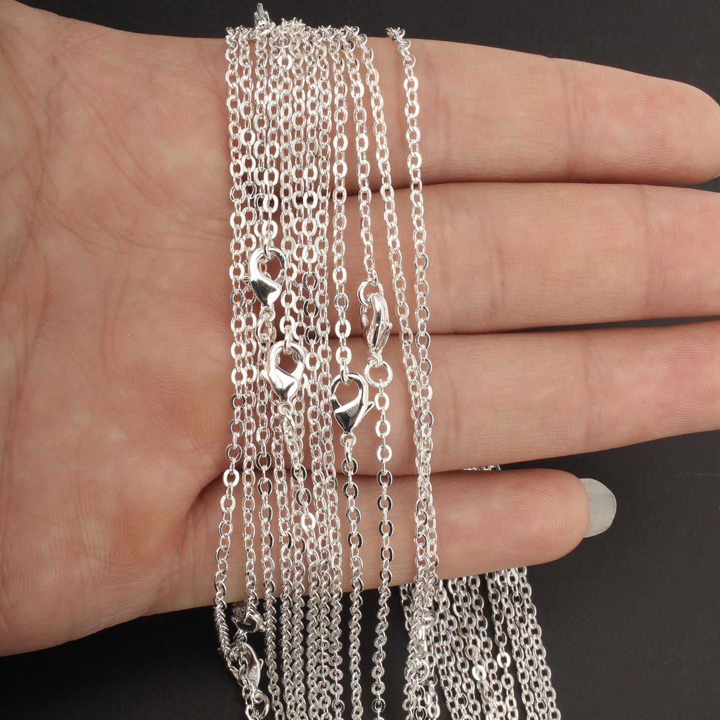 ALEXCRAFT Wholesale 12 PCS Silver Plated Solid Brass Flat Cable Chains Bulk for Jewelry Making (20 Inch(2MM))