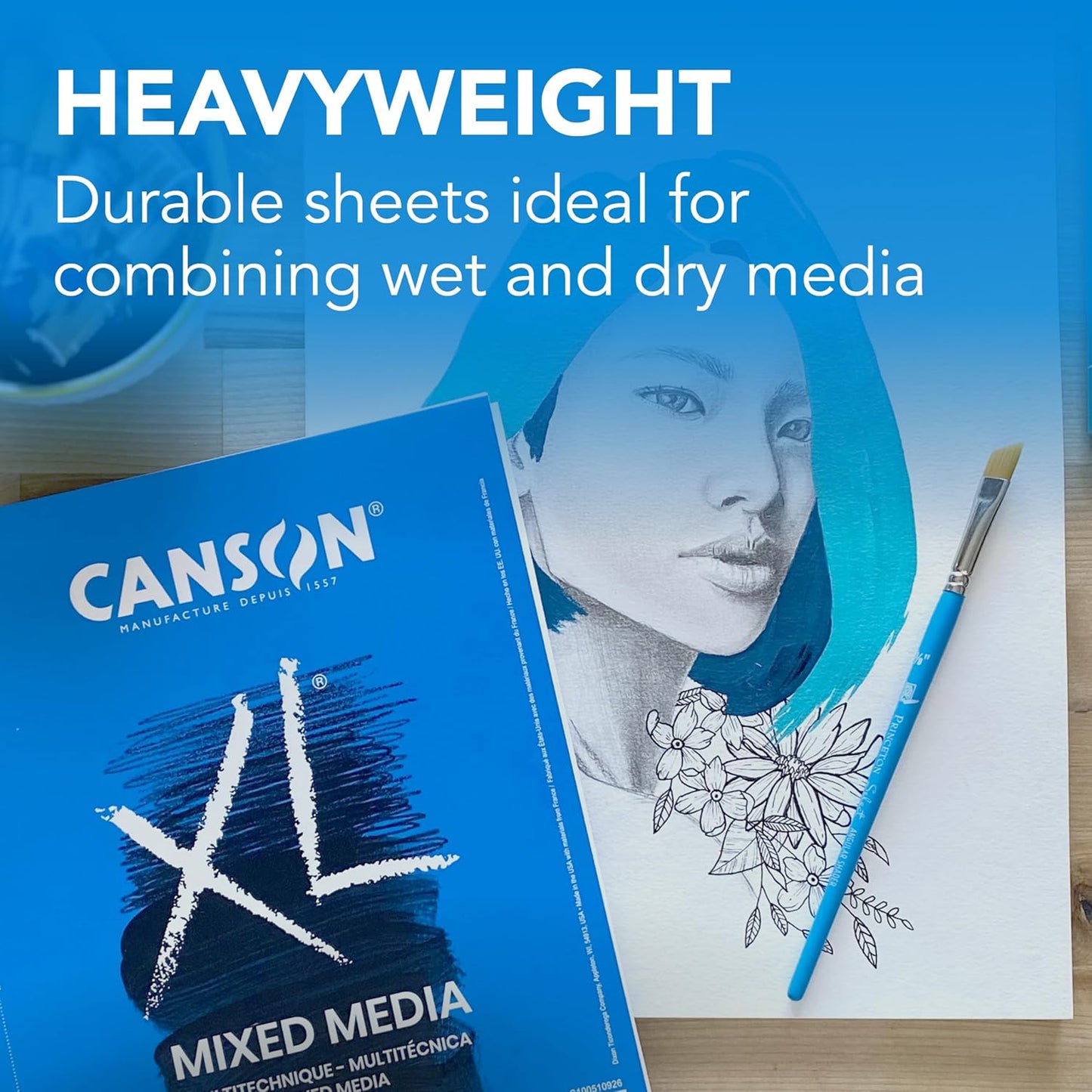 Canson XL Series Mixed Media Pad, Side Wire, 14x17 inches, 60 Sheets – Heavyweight Art Paper for Watercolor, Gouache, Marker, Painting, Drawing, Sketching