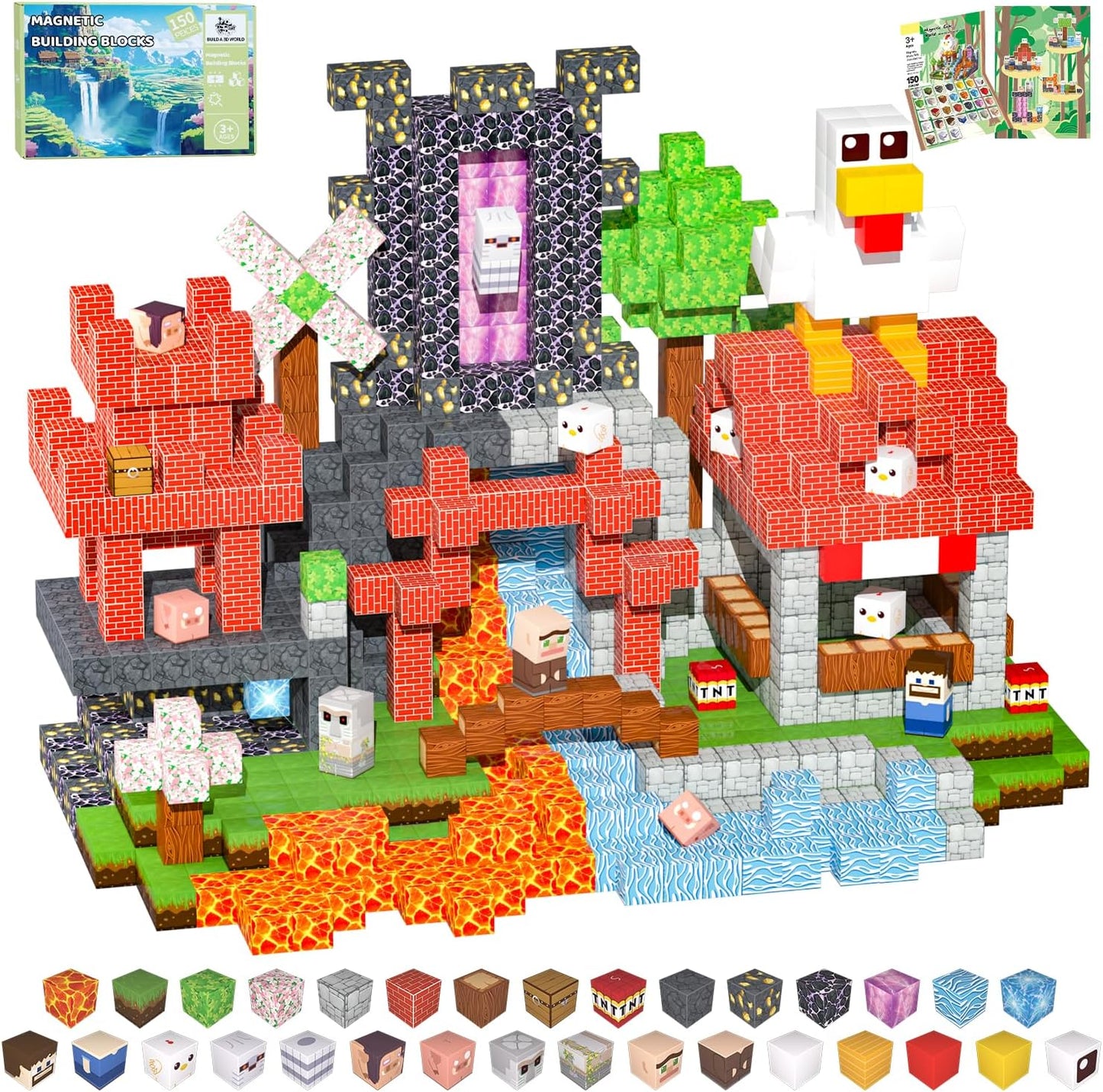 Magnetic Blocks, 150PCS Magnetic Building Blocks Light Up, Stacking Magnets for Kids, Sensory Toy for STEM Constructions Magnet Blocks for Boys Girls Age 3+, Christmas Birthday Gifts