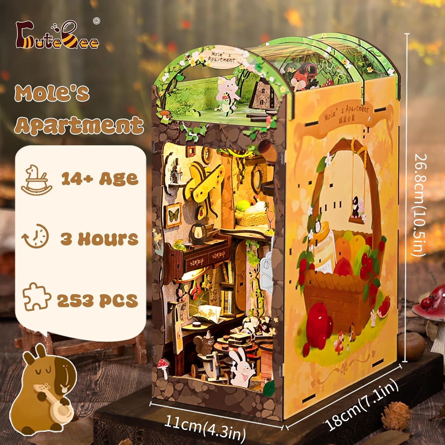 CUTEBEE Book Nook Kit, DIY Booknook Miniature House Tiny House 3D Wooden Puzzle Dollhouse Kit for Adults and Teens, Bookshelf Insert Decor, DIY Craft Gift Model Build