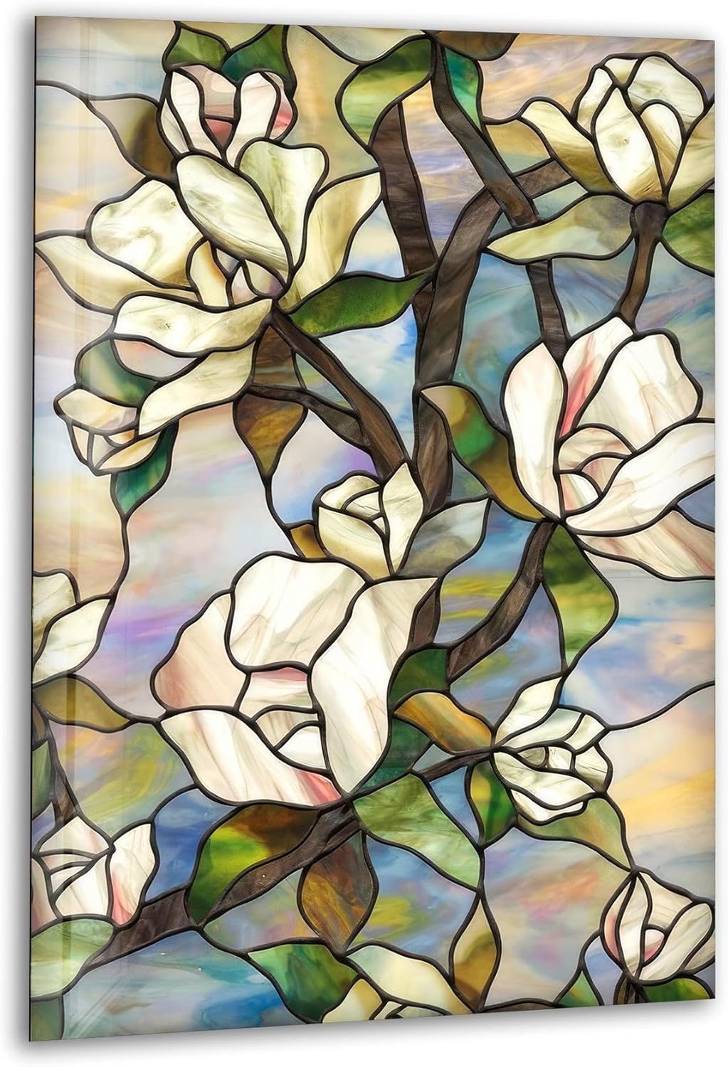 My Photostation.com 32Wx48H'' Stained Magnolia Glass Wall Art Tempered Glass Printing Wall Decor Large Wall Art Wall Hangings
