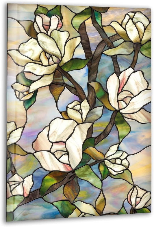 My Photostation.com 32Wx48H'' Stained Magnolia Glass Wall Art Tempered Glass Printing Wall Decor Large Wall Art Wall Hangings