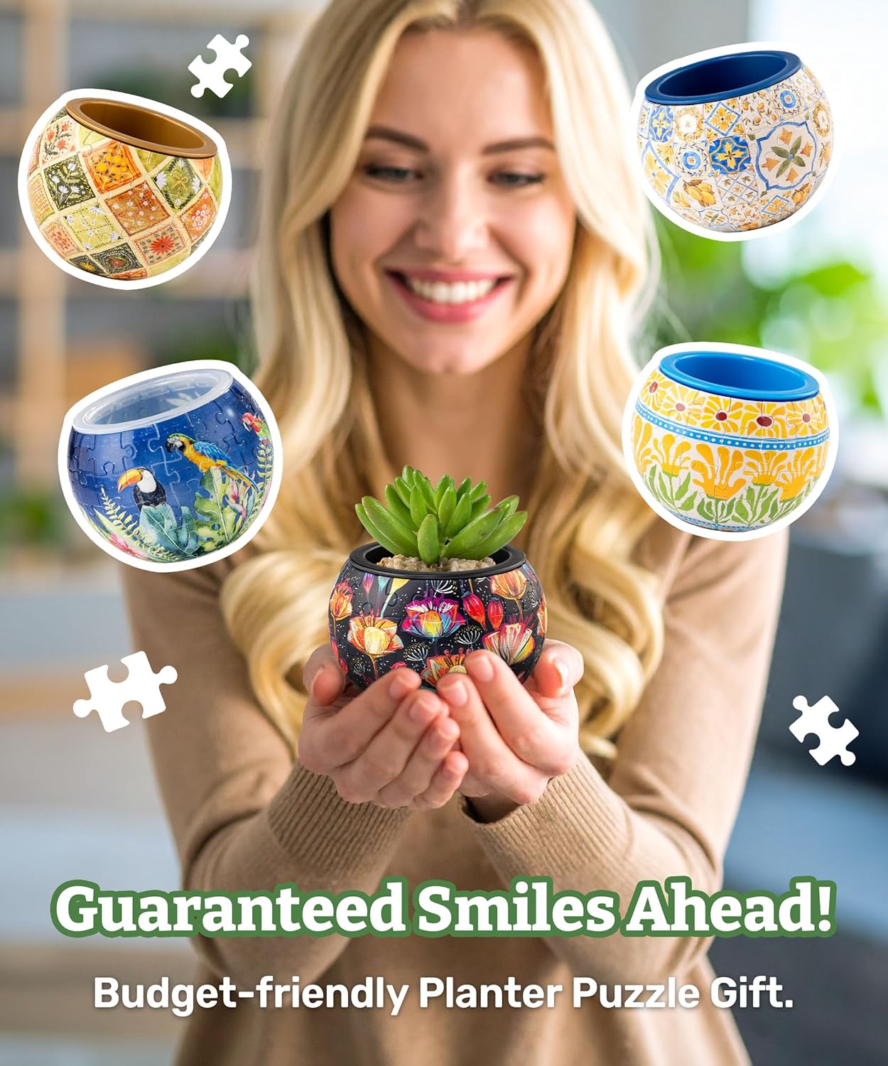 PieceRelax 3D Puzzle Planter 80 Pieces - Autumn Abundance, Home Decor Flower Pots for Indoor Cactus, Succulents Pots [K1127]