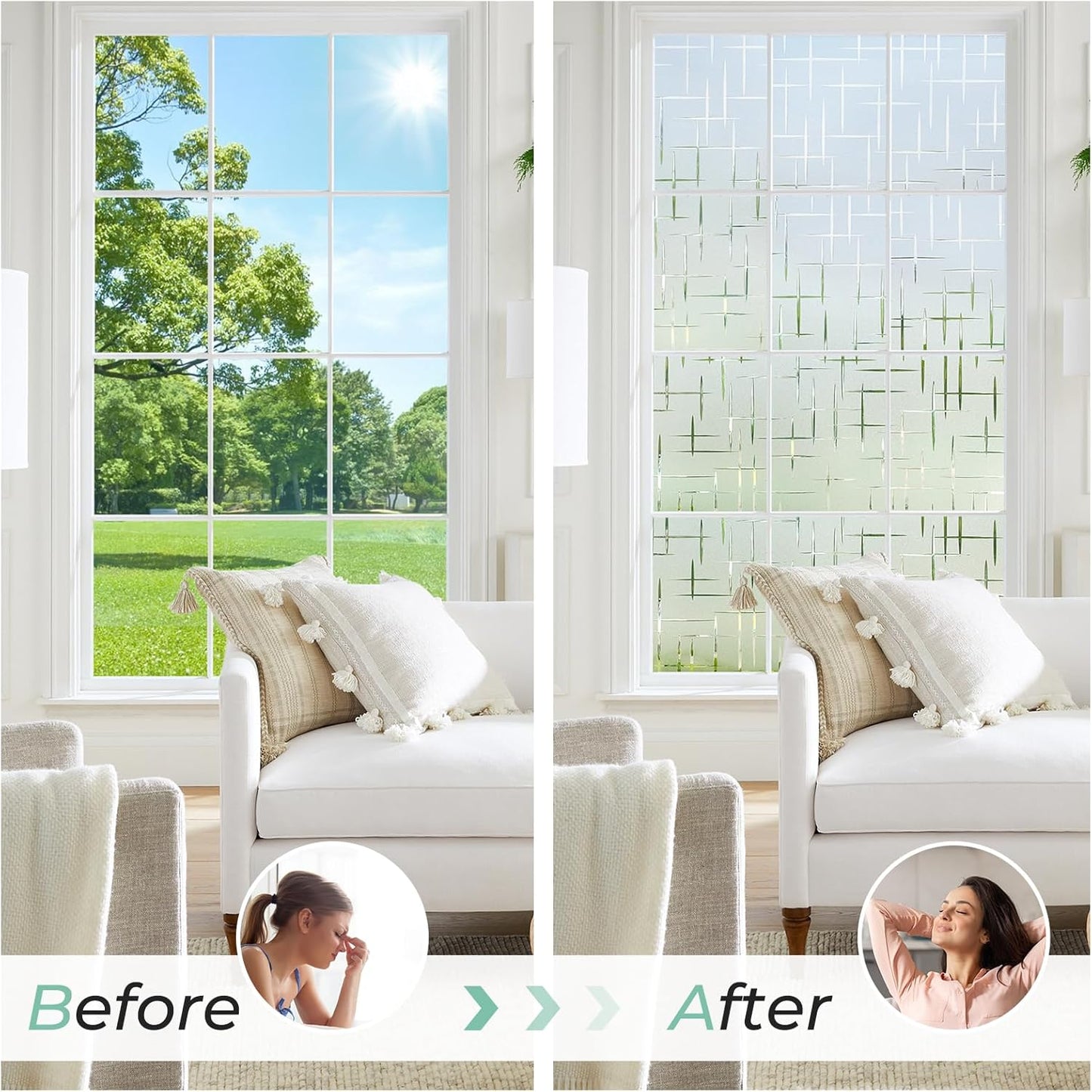 DOWELL Window Privacy Film Frosted Glass Window Film, Sun Blocking Non-Adhesive Glass Cling, Decorative Door Sticker, Self Static-Cling Tint Covering for Home Office, Cross Pattern 17.5" x 157.5"