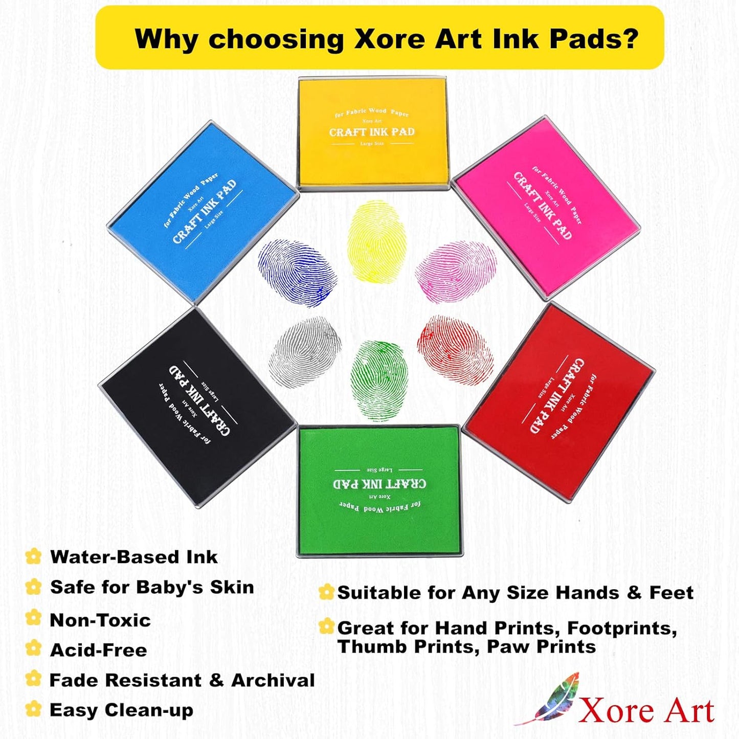 5"x4'' Large Ink Pad Washable Stamp Ink Pad for Baby Footprint Handprint with 30ml Premium Refill Ink (Yellow)
