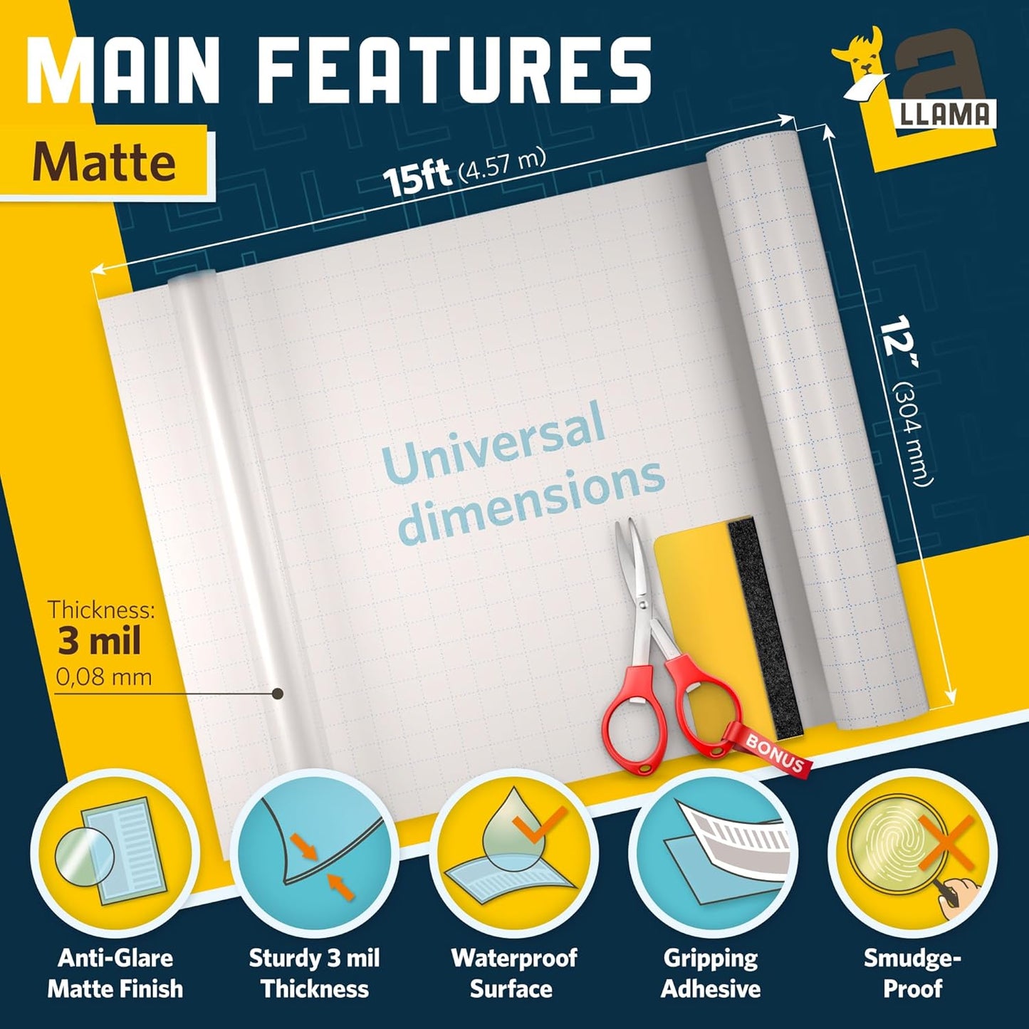 Matte Laminating Roll 12” x 15ft Self Adhesive 2-Pack Matte Clear Sticker Laminate Vinyl Roll Film 3 MIL