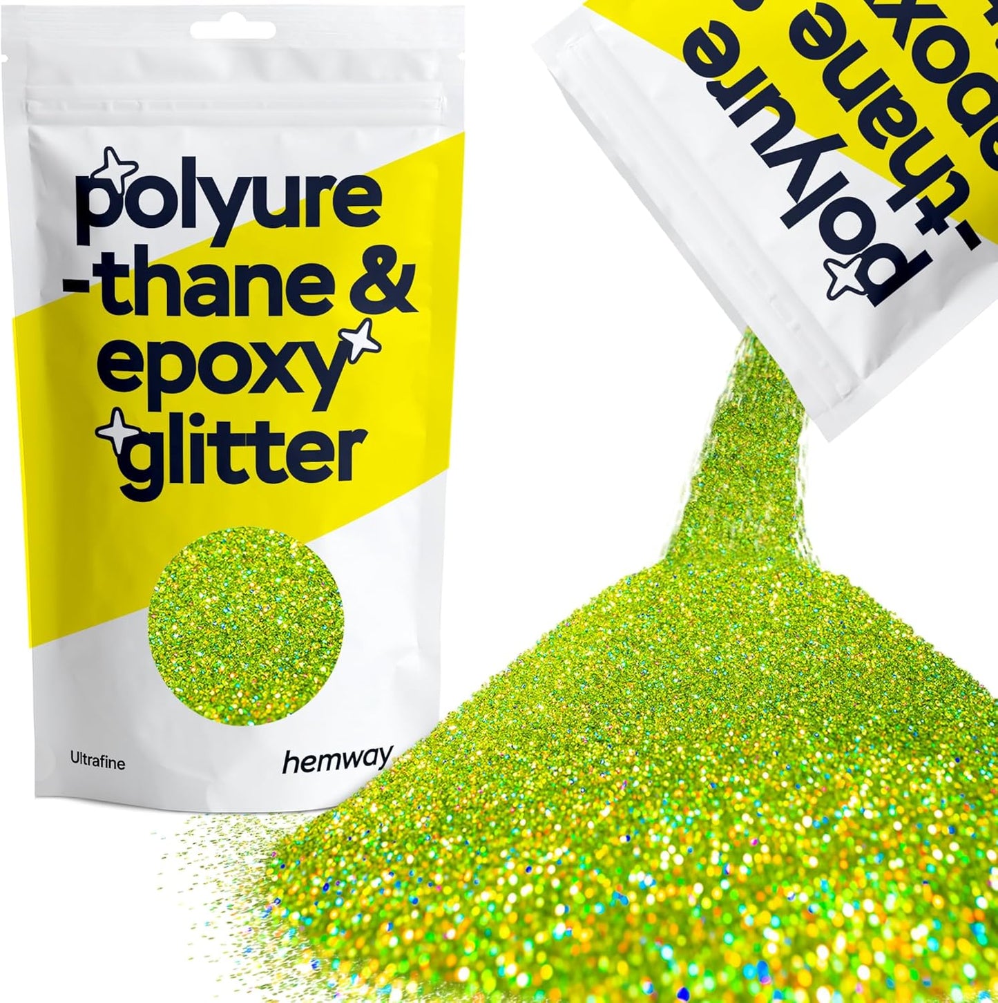 Hemway Polyurethane & Epoxy Resin Glitter for Arts, Crafts, Tumblers, Flooring, Woodwork, Decorating and Resin Projects 100g - Lime Green Holographic