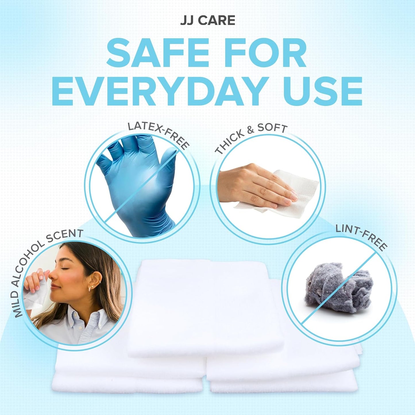 JJ CARE Large Alcohol Prep Pads [Pack of 120], 4 x 6" Sterile Prep Pads Individually Wrapped, 70% Isopropyl Alcohol Wipes, 2 Ply First Aid Swabs, Perfect for Medical, First Aid Kit & Home