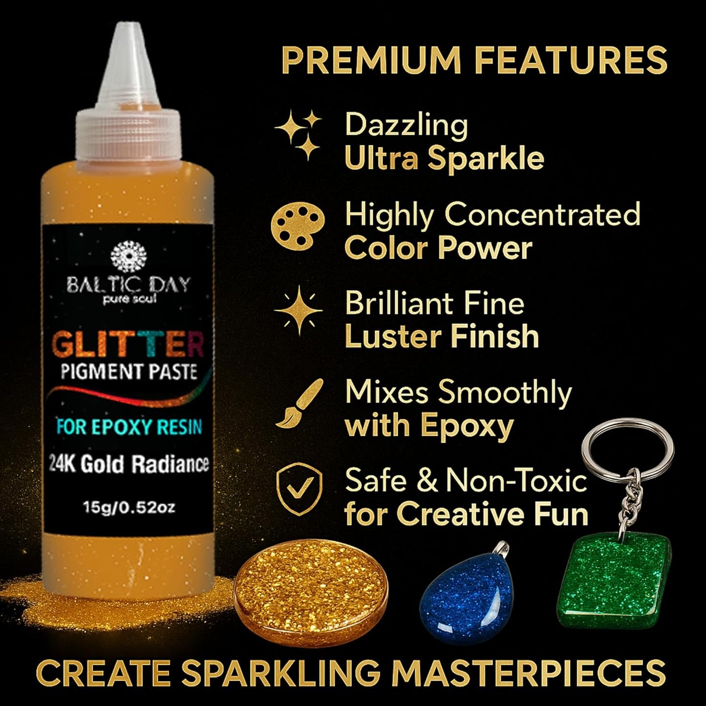 BALTIC DAY 10 Color Glitter Pigment Paste for Epoxy Resin, Mica Metallic Resin Pigment Set, Epoxy Colorant for Epoxy Art, Jewelry Making, Tumblers, Crafts & DIY Art Supplies Kit