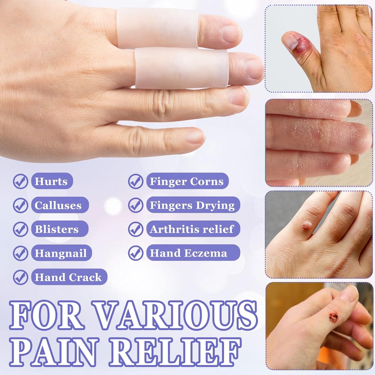 PAGOW 6pcs Silicone Finger Sleeves, Gel Finger Cots, Finger Support Protectors, Finger Covers Finger Caps for Arthritis Cracking Trigger Finger Pain Relief