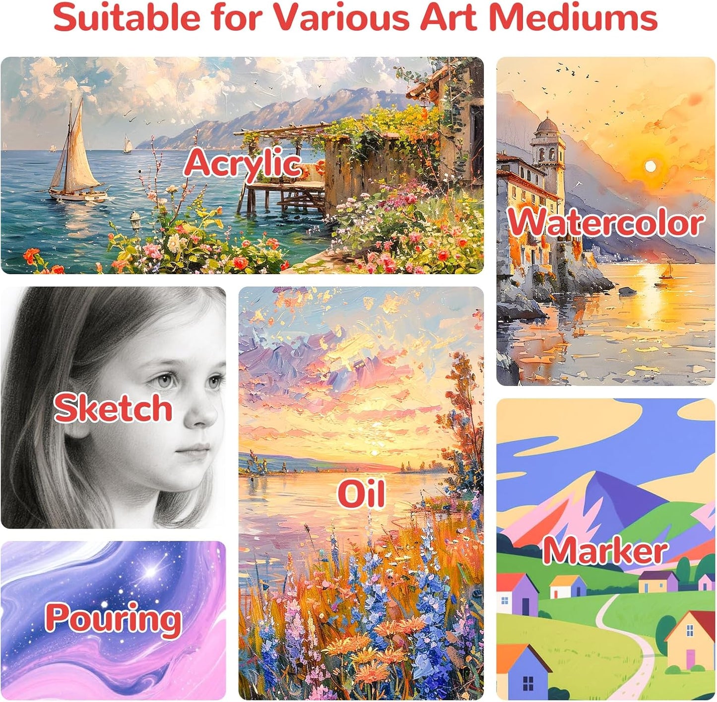Flat Canvas Boards 20 Pack, 12x12 Inch Cotton Painting Canvas Panels White Blank for Acrylics Oil Watercolor Tempera Paints