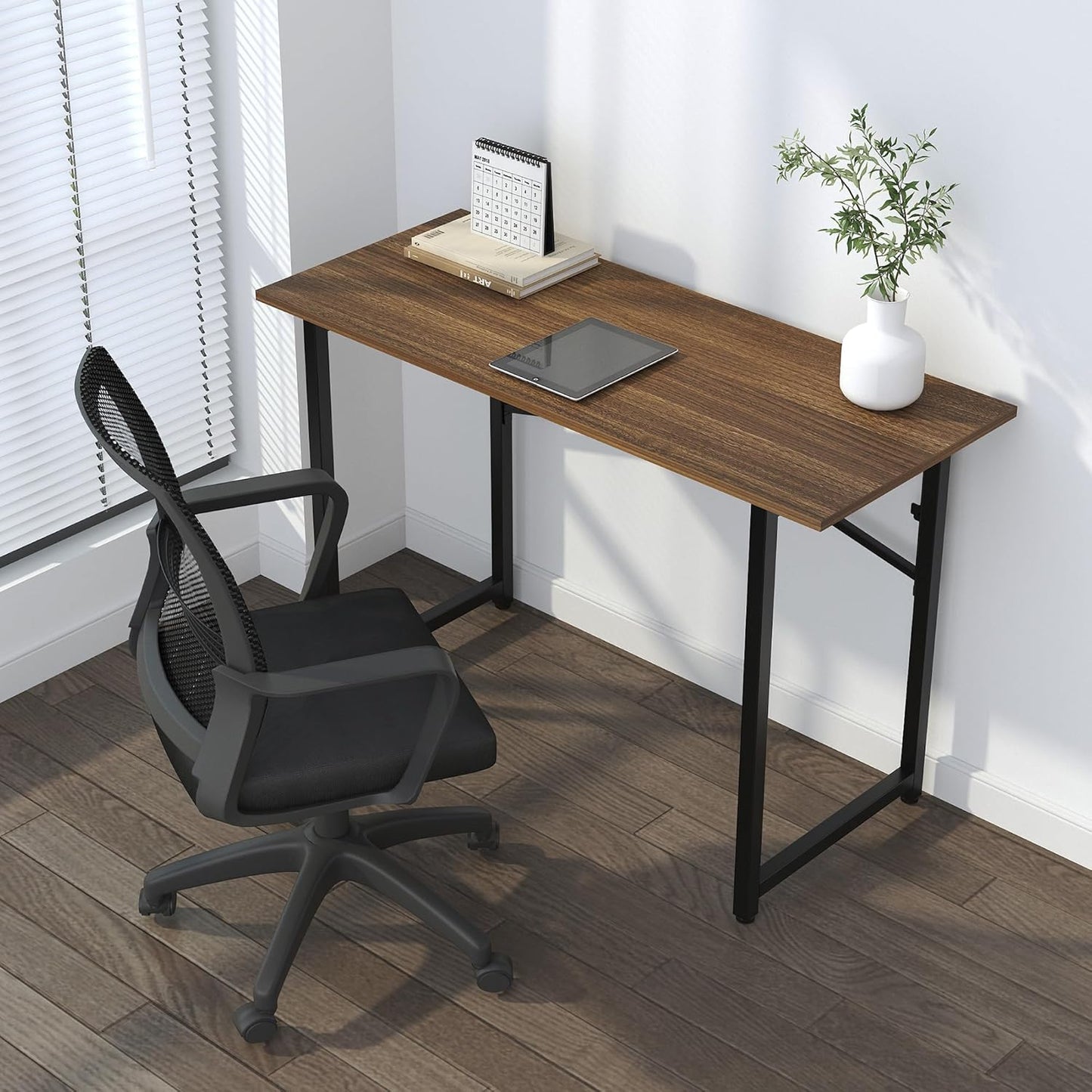 Folding Computer Desk 47 inch Writing Gaming Computer Camping Table, No Assembly Required Home Office Desk, Espresso