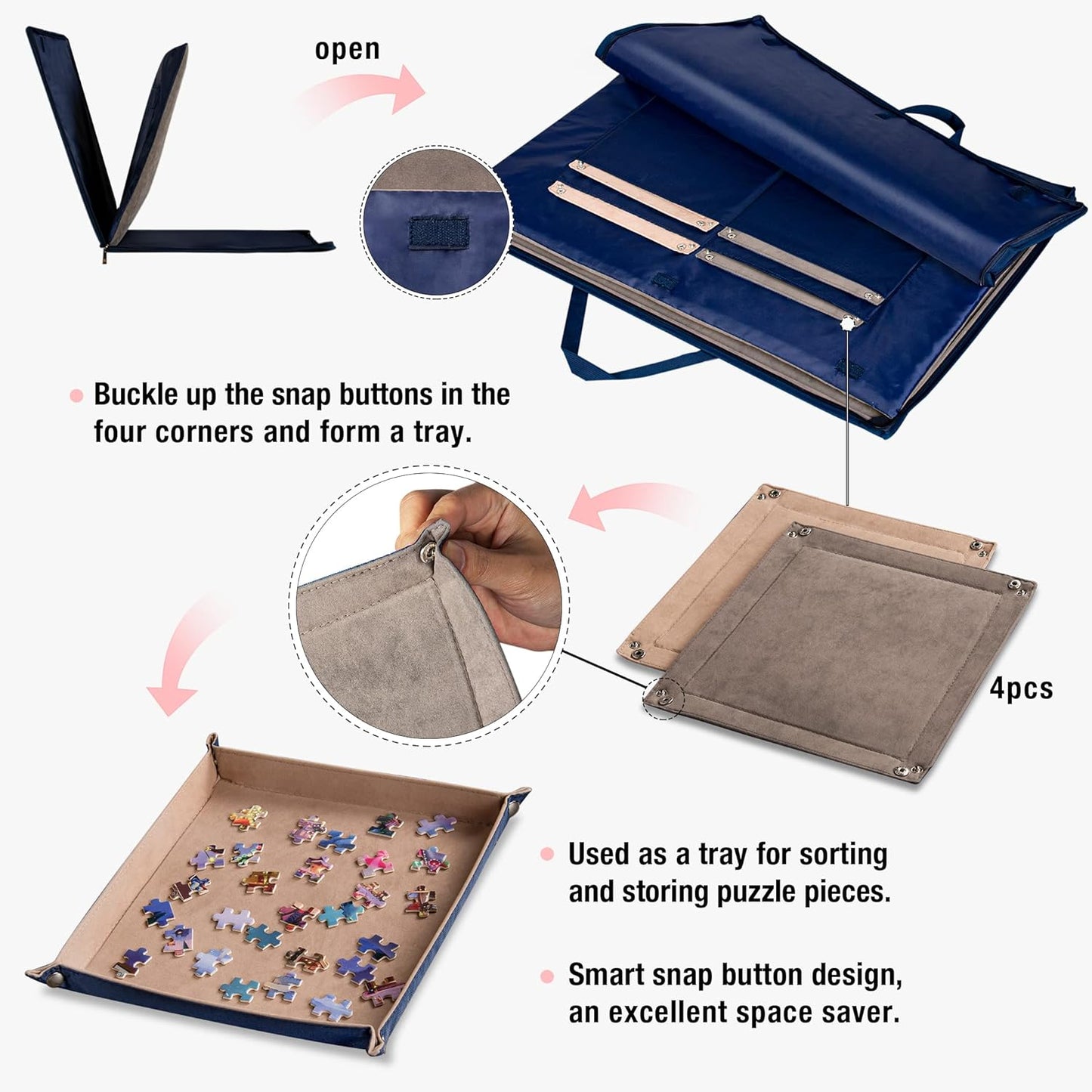 Lavievert 1000 Piece Jigsaw Puzzle Board with Padded Cover, Portable Case with 4 Sorting Trays & Detachable Board, Puzzle Caddy Storage Saver with Non-Slip Surface for Adults