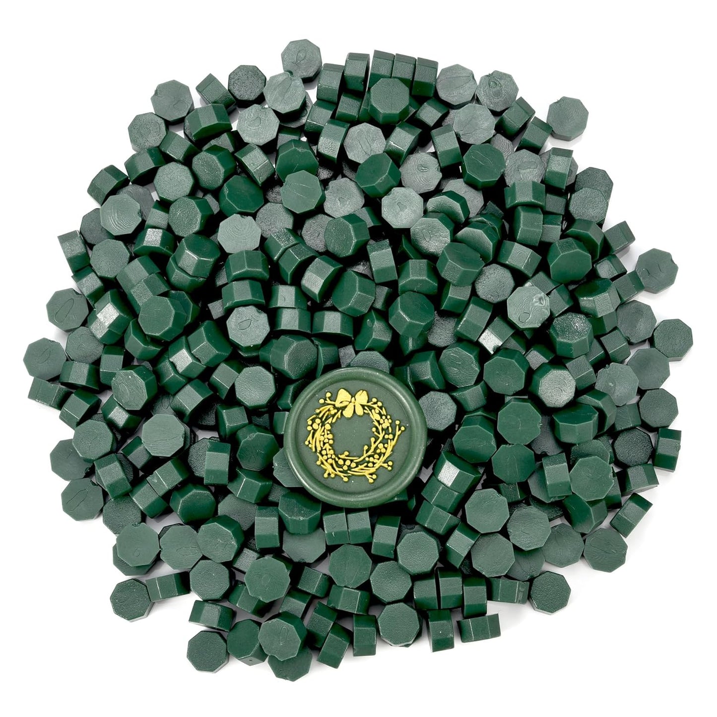 Yoption 360Pcs Olive Green Sealing Wax Beads, Hexagon Wax Seal Beads with 4Pcs Tea Candles and 2 Spoons for Wedding, Christmas, Gift, Envelopes