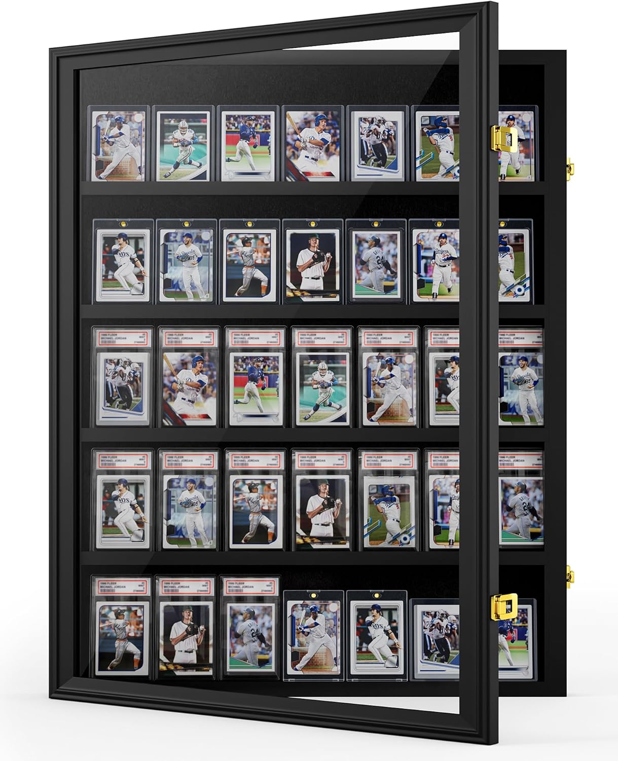 Mlikero Baseball Card Display Case, 35 Graded Card Display Frame Lockable, Trading Card Display with UV Protection Sports Card Display Case for Baseball Cards, Football Cards, Sports Cards