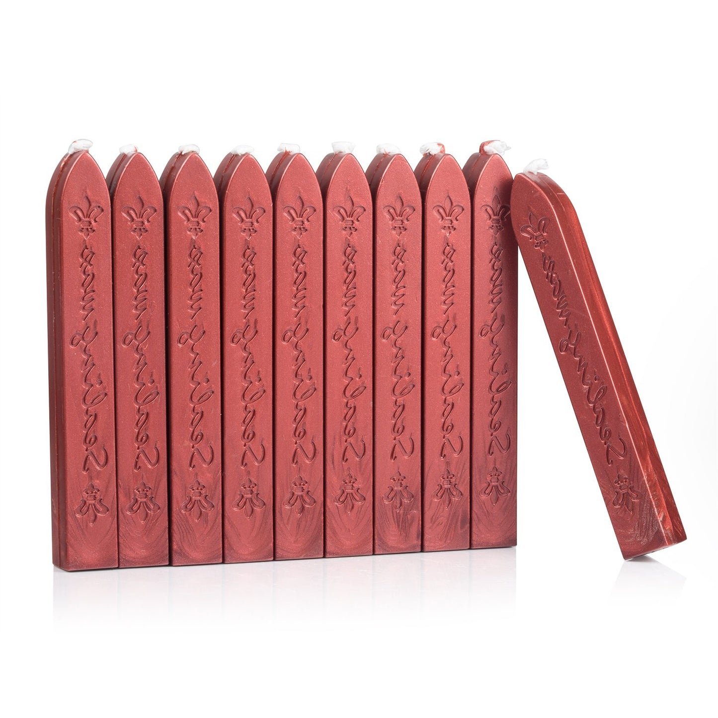 Mceal Sealing Wax Stick with Wick Flower De Luce of France Retro 10 Pieces Pack(Mahogany Red)
