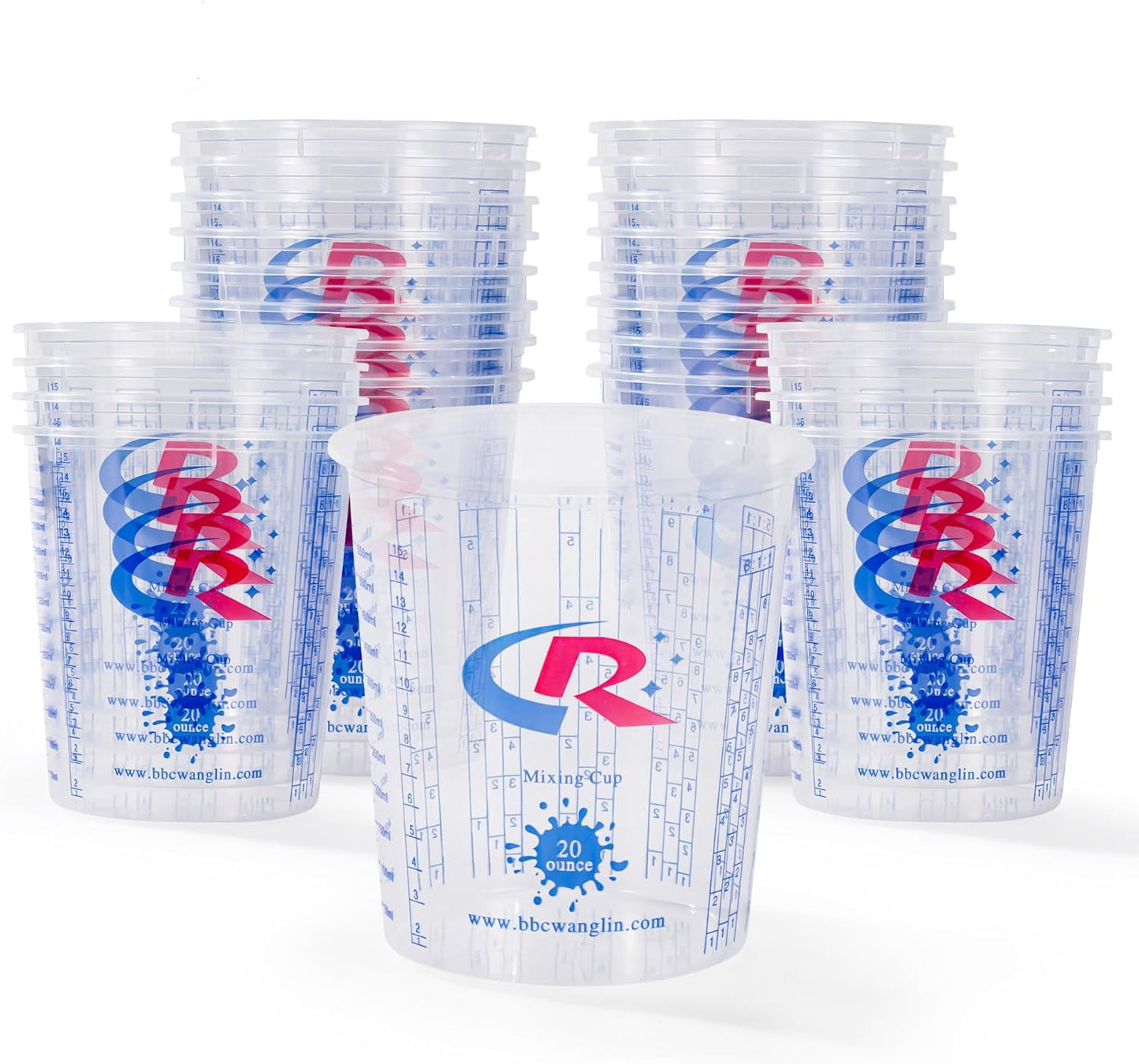Paint Mixing Cup 20 Ounce, Accurate Measurements in Ratios and OZ. and ML, 100PCS Plastic Graduated Measuring Cups with 12PCS Lids for Paint, Resin, Epoxy, Acrylic, Pigments, Art