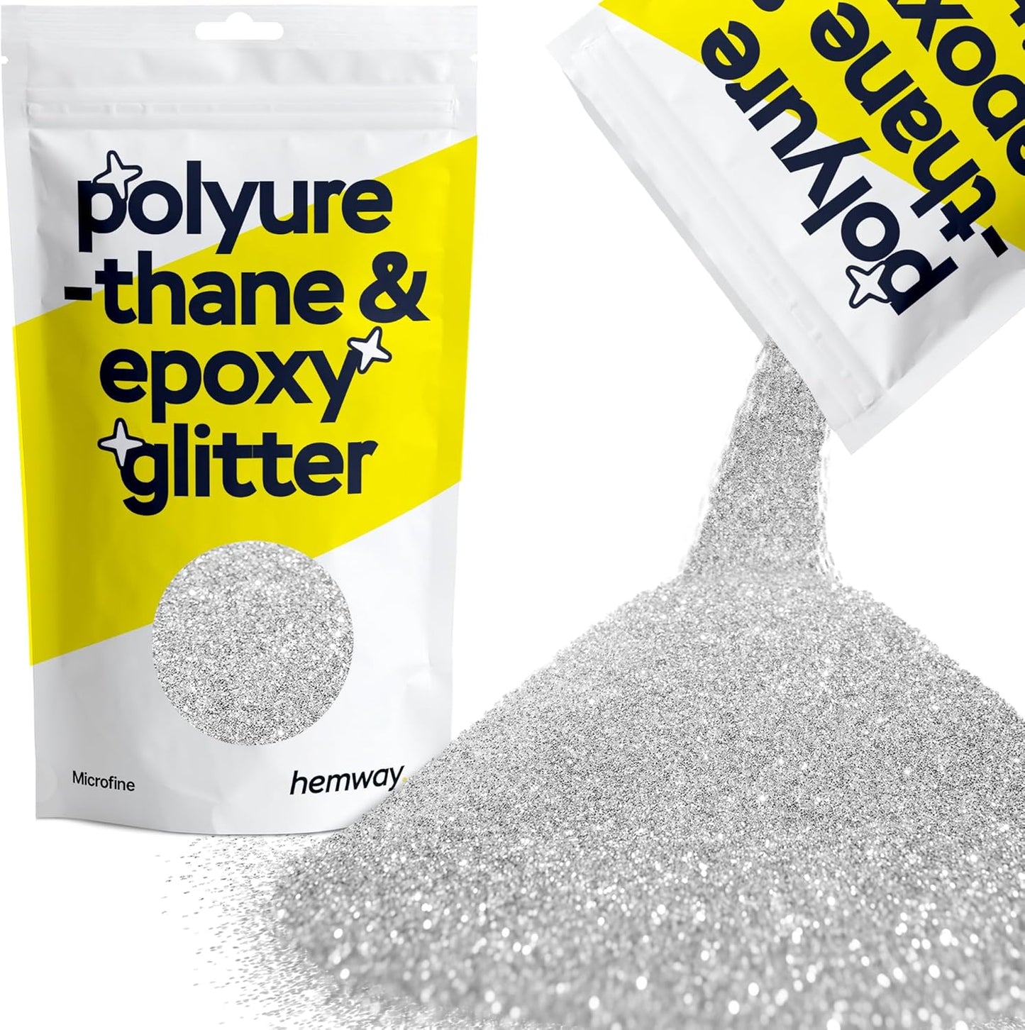 Hemway Polyurethane & Epoxy Resin Glitter 100g / 3.5oz Metallic Crystal Flake Additive for Flooring Jewelry Tumblers Glass Pigment - Microfine (1/256" 0.004" 0.1mm) - Silver