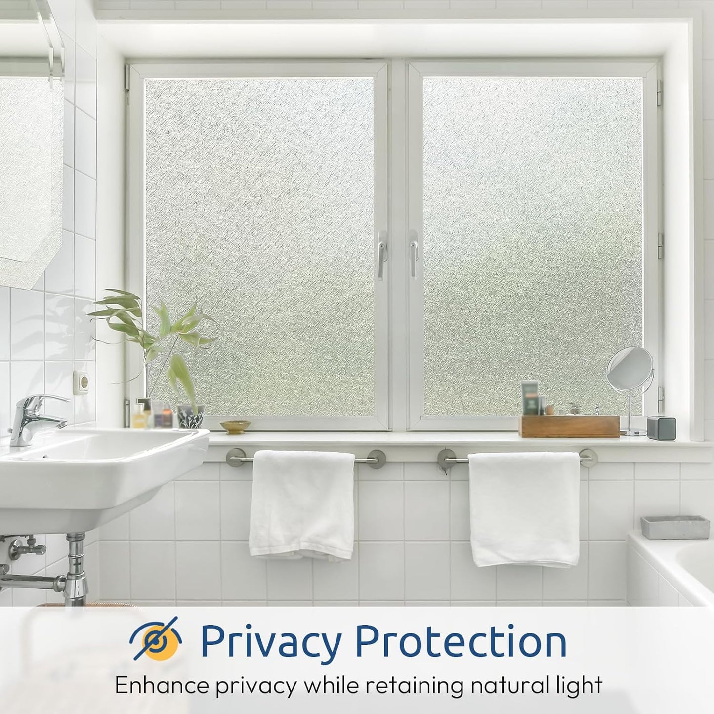 rabbitgoo Window Privacy Film Frosted Glass Film, Decorative Cling UV Sun Blocking Decals, Frosting Window Clings for Home Bathroom Door Coverings, 23.6 x157.5 inches