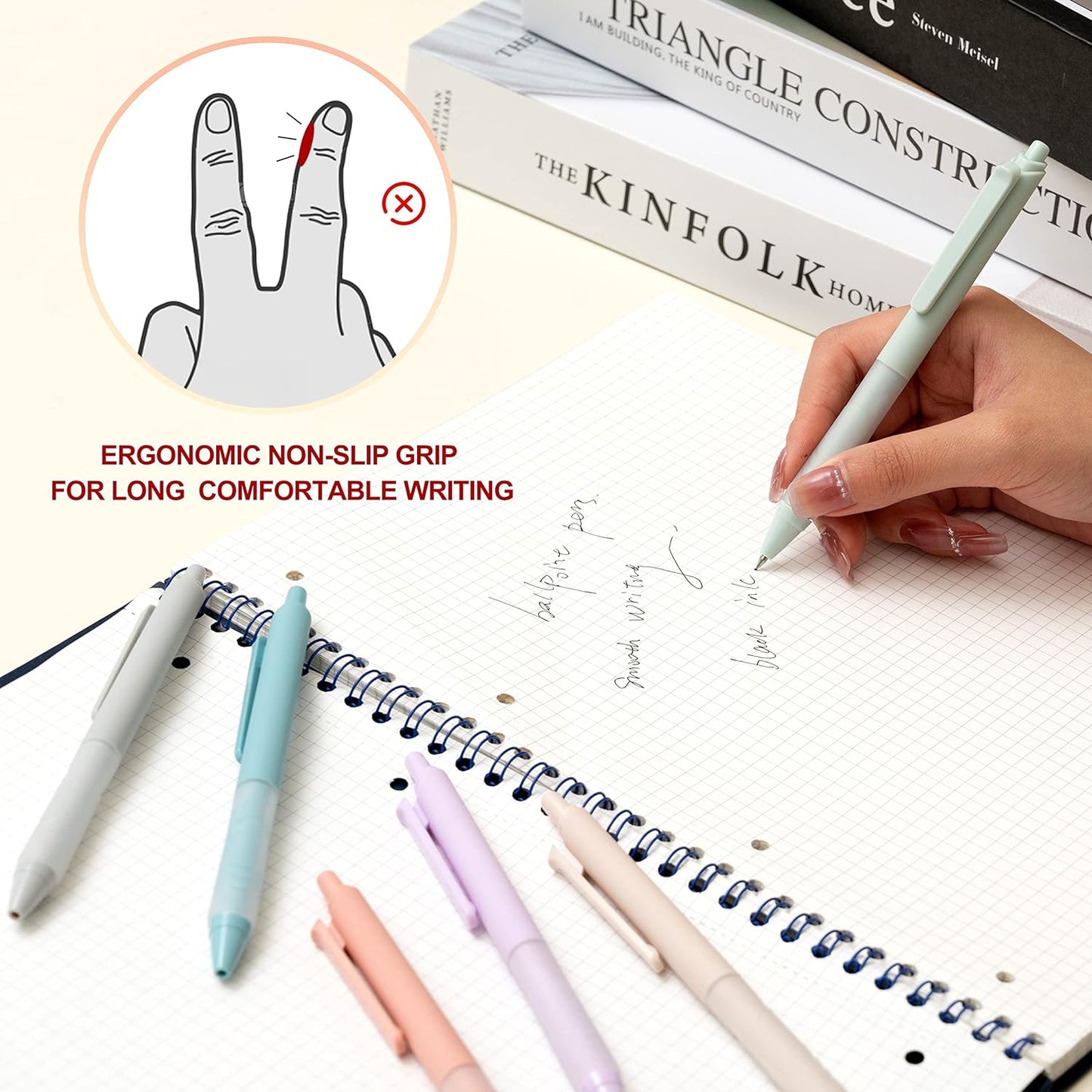 Linbsunne Ballpoint Pens Medium Point 1mm Black Pen with Super Soft Grip Ball Point Pen for Men Women Retractable Pens (6-pack)