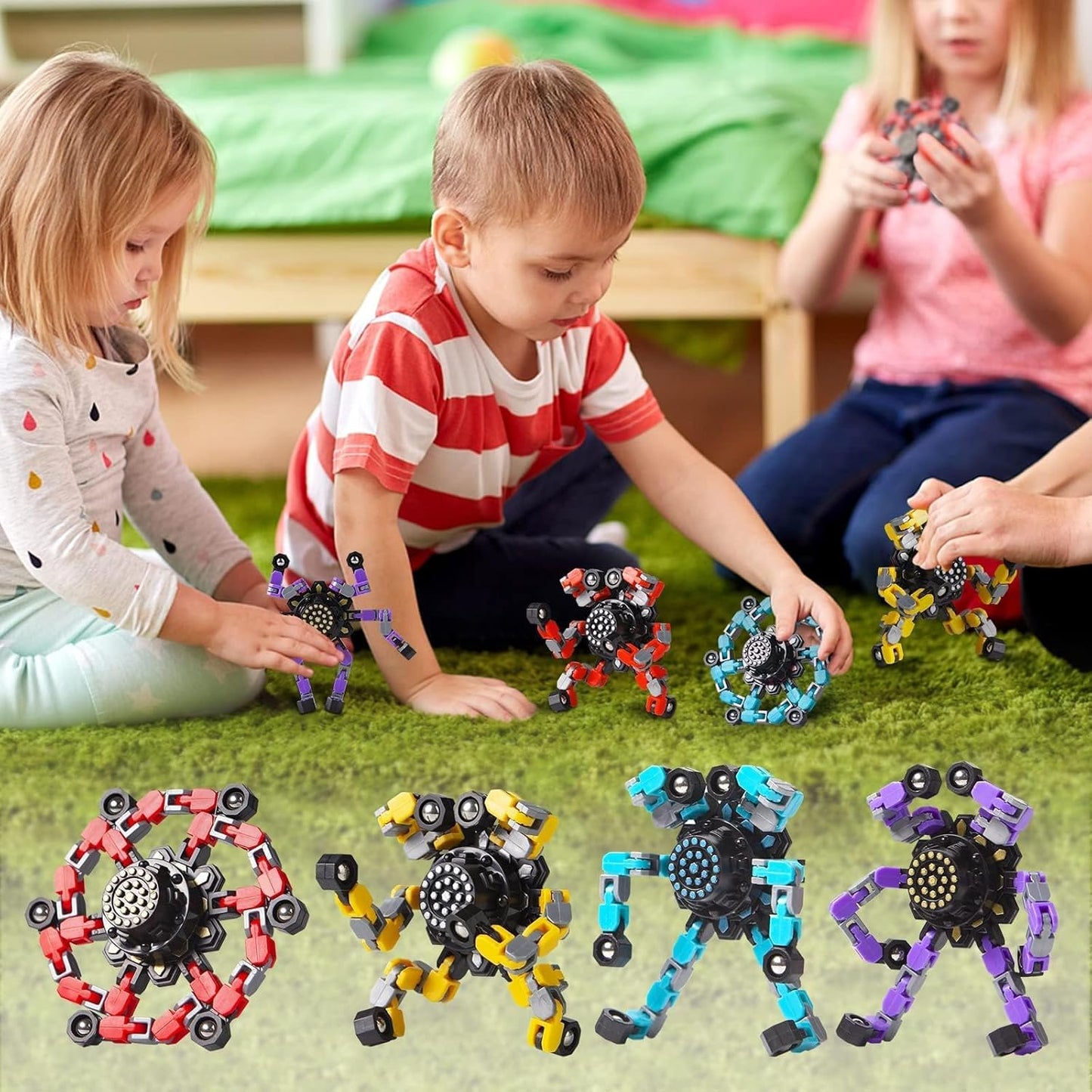 Fidget Spinners 8 Pcs for Kids and Adults Stress Relief Sensory Toys for Boys and Girls Fingertip Gyros Party Favors Sensory Fidget Toys Stocking Stuffers Bulk Gifts Trasransformable