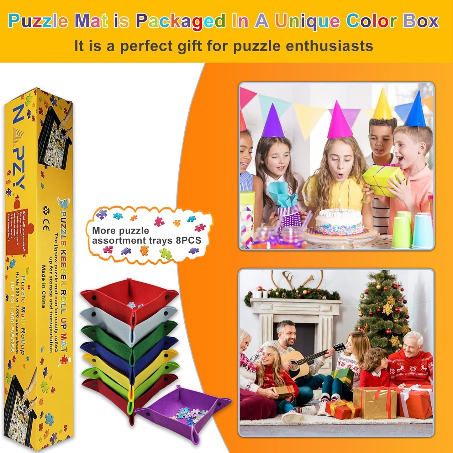Napzy Puzzle Mat Rollup Puzzles Organizer 1500 1000 500PCS Puzzled Mat Pink Has Gift Box Non-Slip Felt Jigsaw Matt Roll Up Puzzling Board for Jigsawn Keeper Saver with 8 Jigsaws Tray
