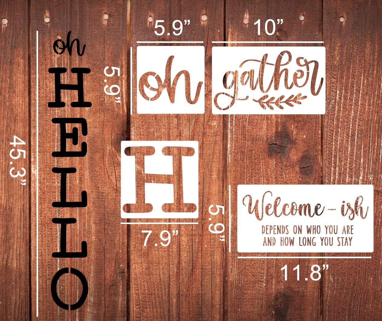 Welcome Stencils for Painting 12” Oh Hello Stencils Welcome-ish Stencil Gather Plastic Templates for Drawing on Wood/Mat/Round Door Hanger