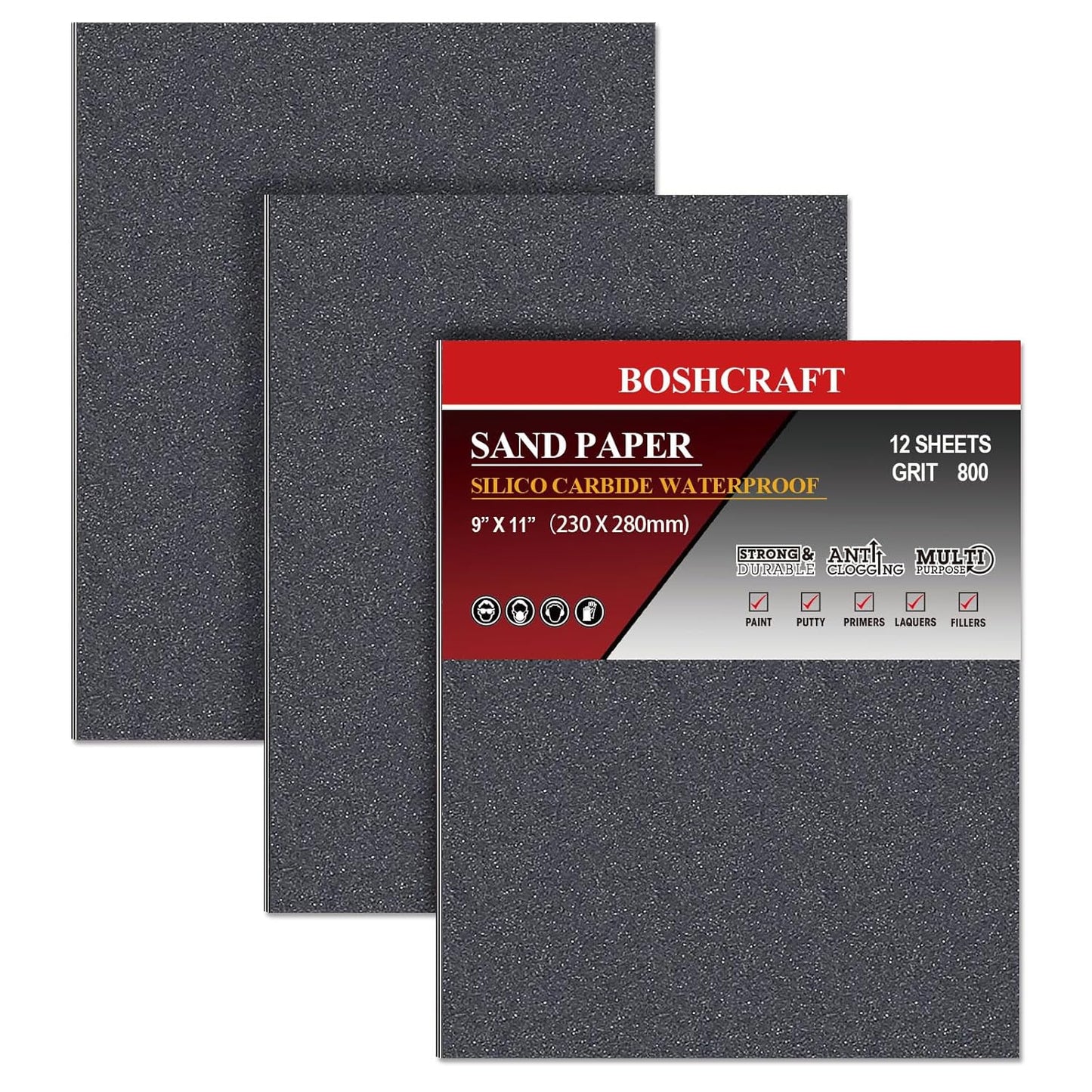 800 Grit Sandpaper, Wet Dry Sandpaper for Wood Metal Hand Sander Sand Paper Sandpaper Sheets Sandpaper Set Cut for Use 9" x 11"/12 Sheets