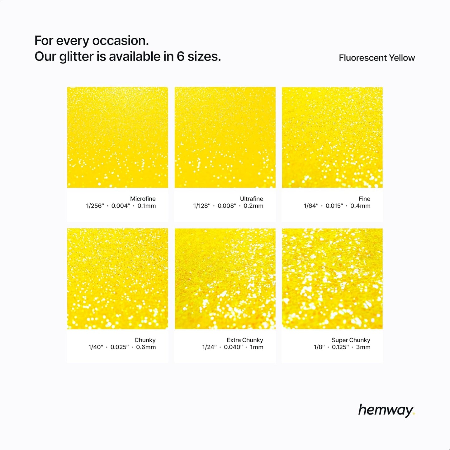 Hemway Polyurethane & Epoxy Resin Glitter 100g / 3.5oz Metallic Crystal Flake Additive for Flooring Jewelry Tumblers Glass Pigment - Ultrafine (1/128" 0.008" 0.2mm) - Fluorescent Yellow