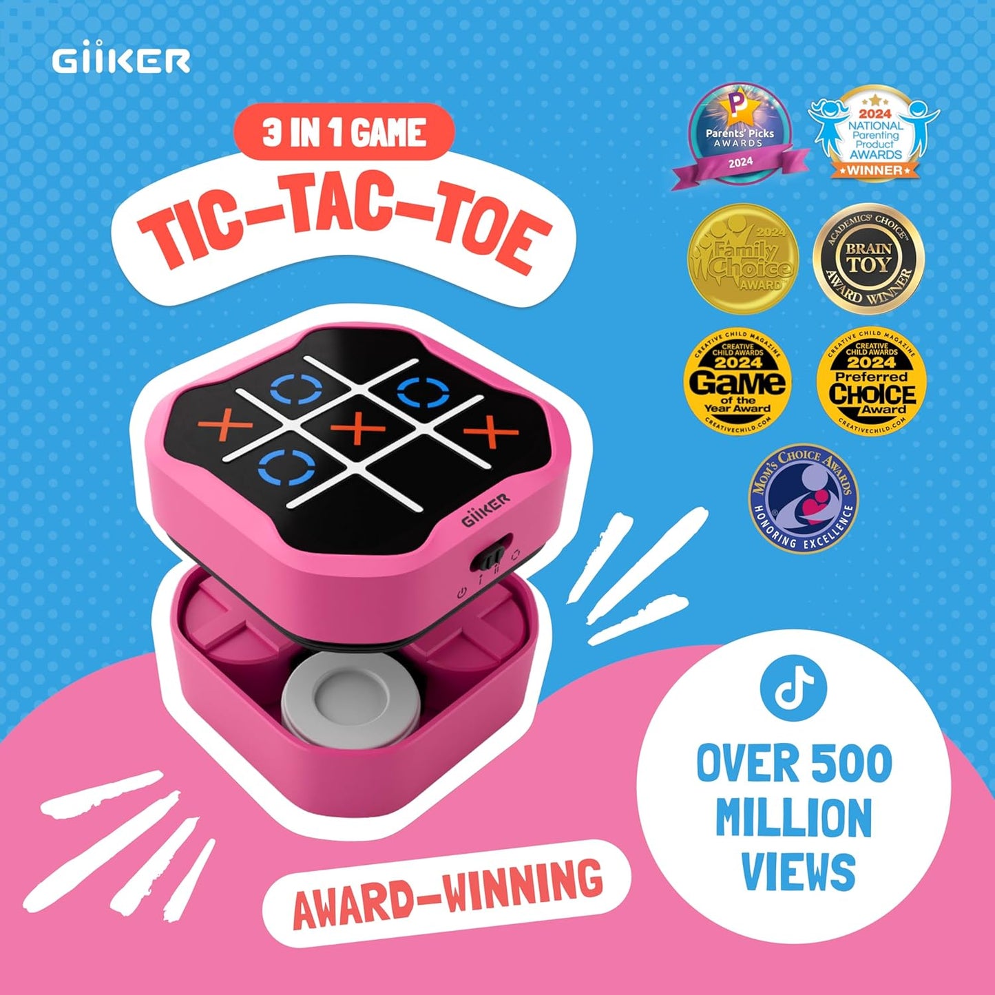 GiiKER Tic Tac Toe Bolt Game, Original 3-in-1 Handheld Puzzle Game, Portable Travel Games for Car Ride, Toys Gift Idea for Kids and Adults, Birthday Gifts for Boys Girls